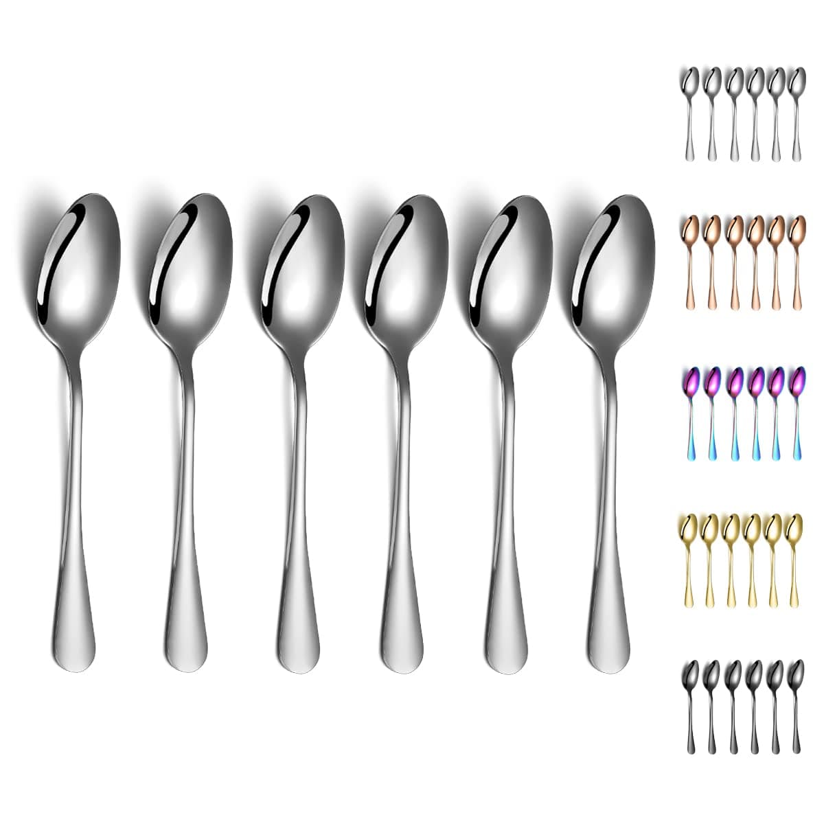 Dinner Spoons, Kyraton 6 Pieces 7.5" Stainless Steel Table Spoon, Soup Spoons, Dessert Spoons Sliverware Dishwasher Safe Set of 6
