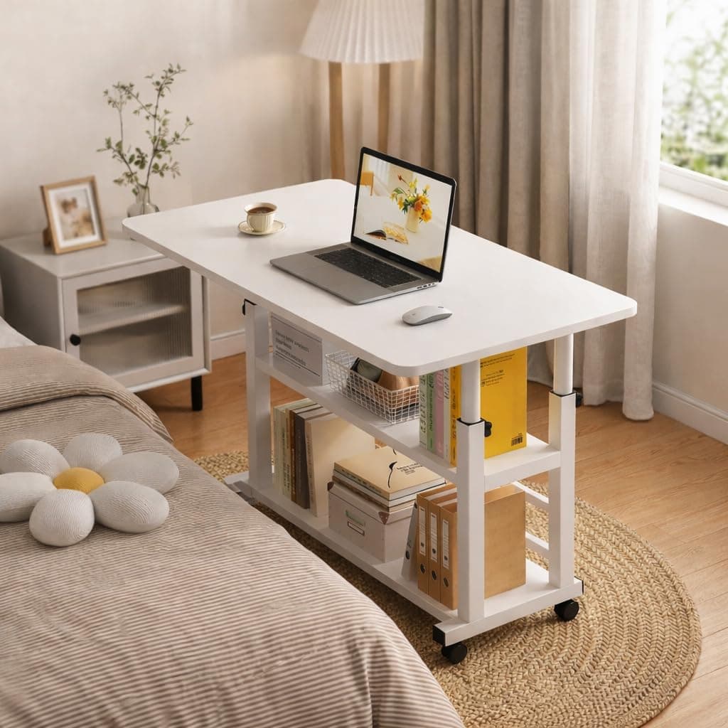 Computer Desk Mobile, Portable Office Desk with Movable Wheels, Height Adjustable Study Desk,Computer Desk, Office Work Desk for student and worker80x40x60-90cm