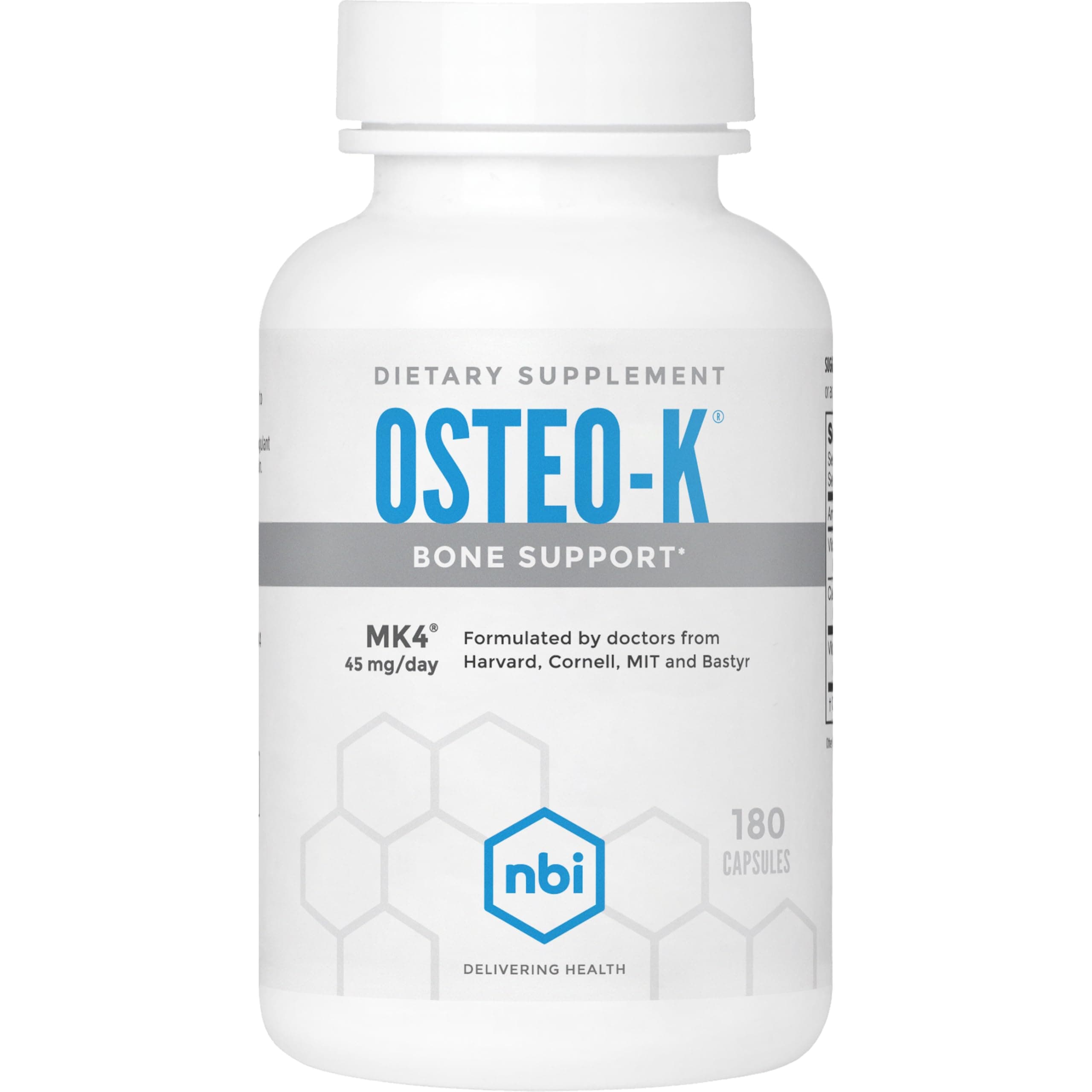 Osteo-K Bone Support | Vitamin D & K Complex with Calcium Citrate Supplement | 45mg Vitamin K2 (MK4) for Strong Bone Health & Function | 180ct Veggie Capsules