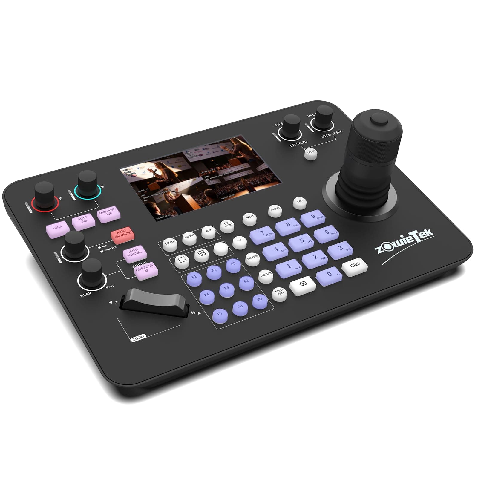 Zowietek Pro PTZ Camera Joystick Controller, Automatic Camera Detection, PTZ Camera Group Calling, Serial & Analog Control, HDMI Output, 5 inch LCD Display, Tally Light, 8D Joystick PoE