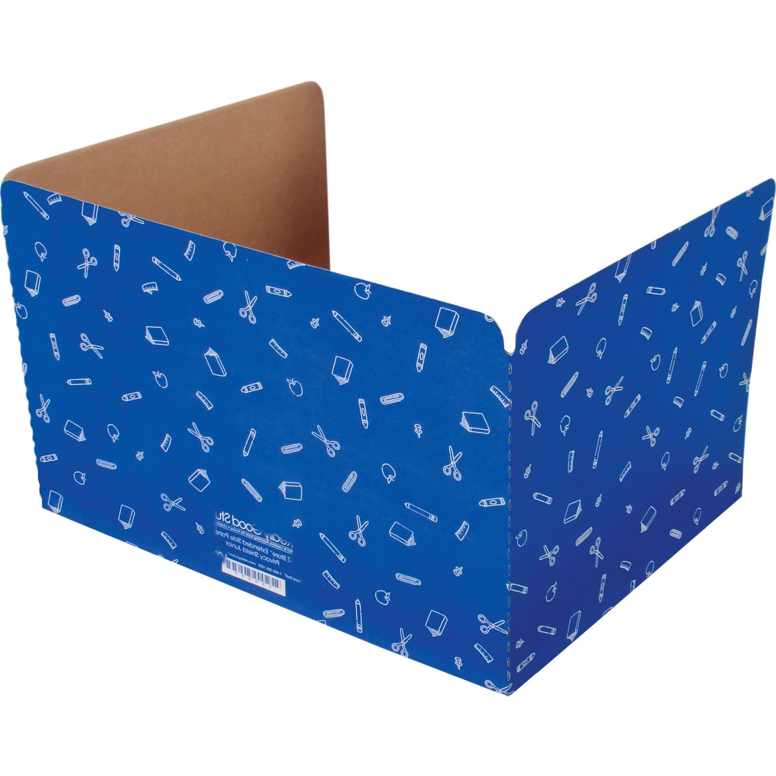 Really Good Stuff Large Privacy Shields for Student Desks – Set of 12 - Gloss - Study Carrel Reduces Distractions - Keep Eyes from Wandering During Tests, Blue with School Supplies Pattern