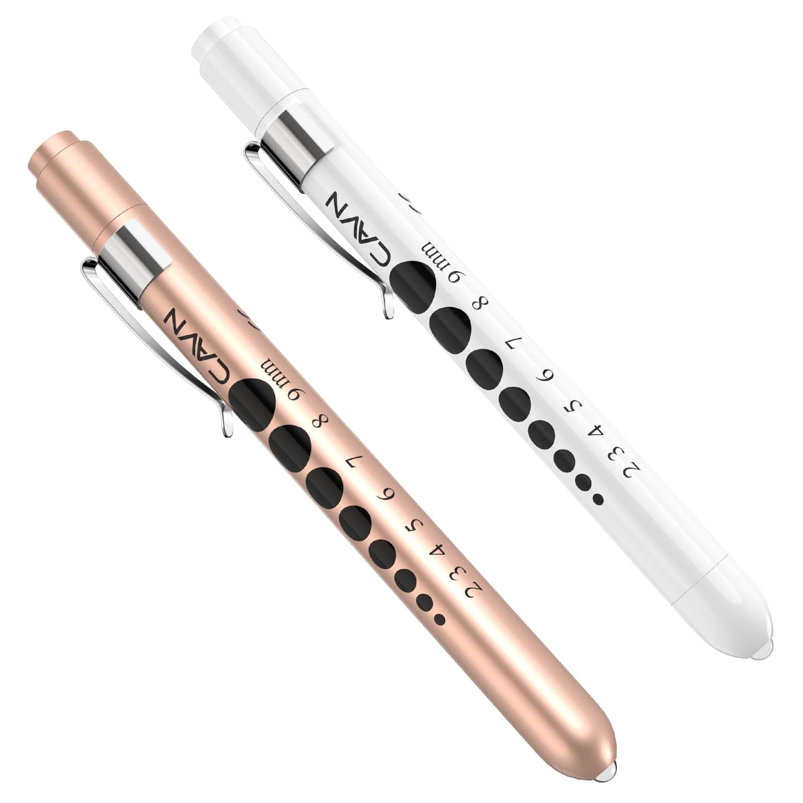 CAVN Pen Light with Pupil Gauge LED Penlight for Nurses Doctors, 2 Pcs Reusable Medical Penlight for Nursing Students (Rose Gold/White)