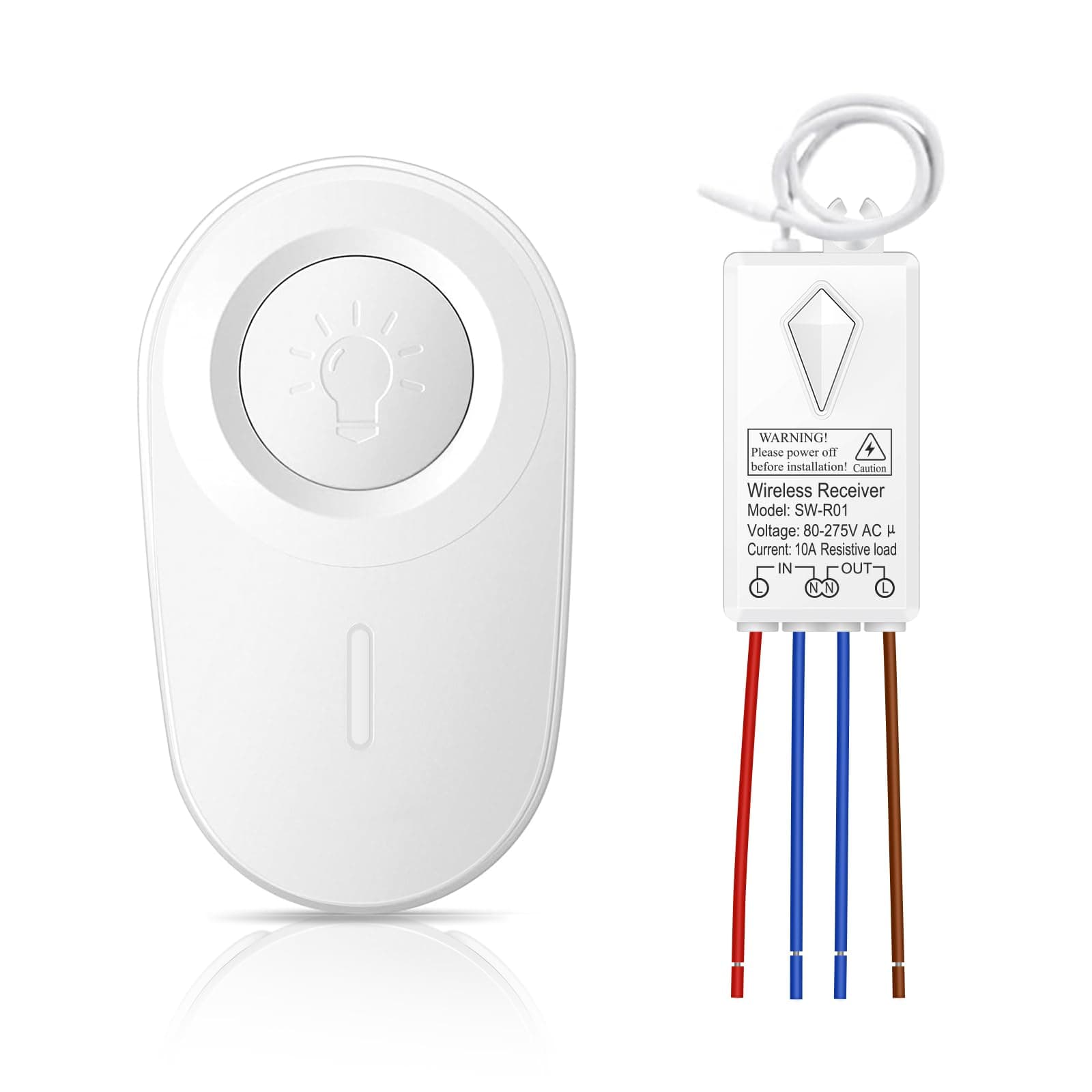 Thinkbee Wireless Light Switch and Receiver Kit - Mini Remote Control Switch for Ceiling Lights, Lamps, Lighting Fixture, No in-Wall Wiring No WiFi Needed, Replacement for Old Pull Chain Switch