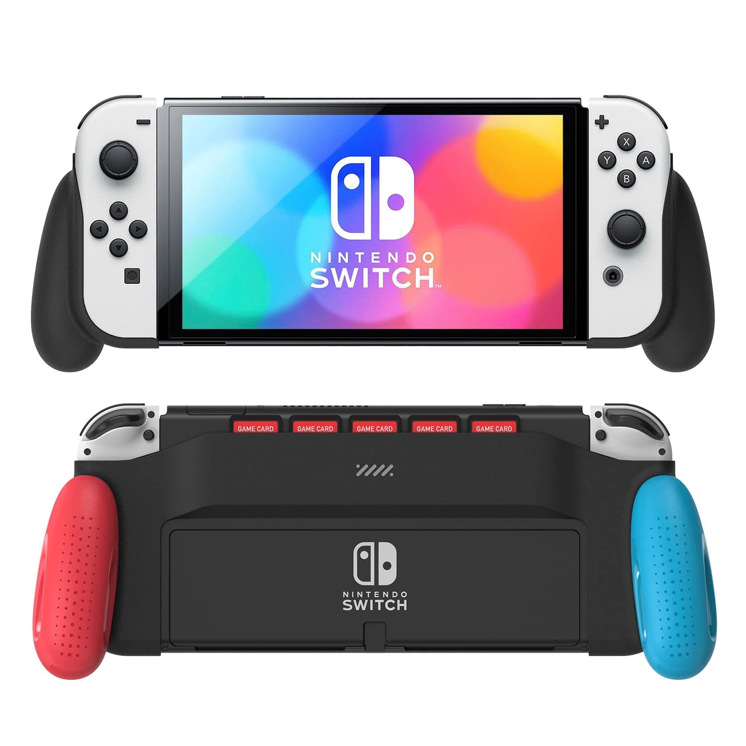 Grip Case Compatible with Nintendo Switch OLED Model, Unique Upgraded Designed with 5 Game Slots Comfortable & Ergonomic Grip Switch Accessories