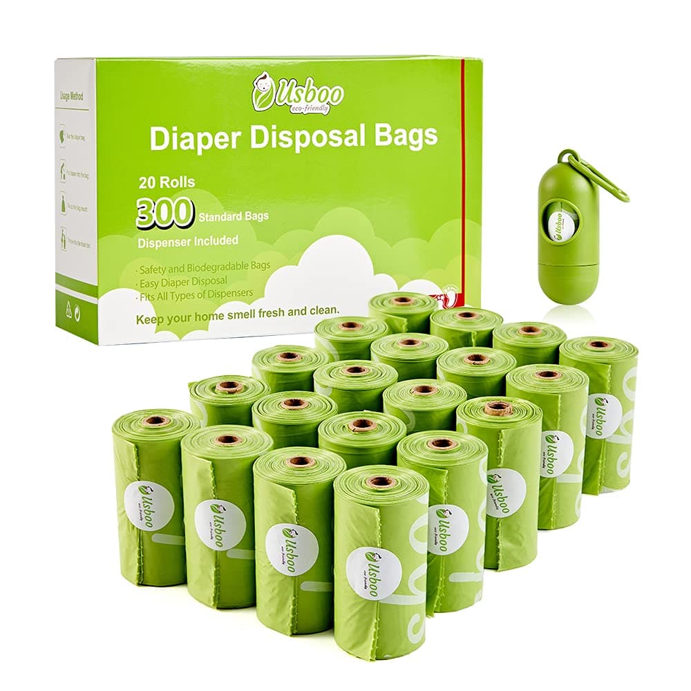 USBOO Disposable Diaper Bags for Baby, 20 Refill Rolls/300 Bags Waste Bags with Dispenser, Convenient and Quick Diaper Disposal, Unscented