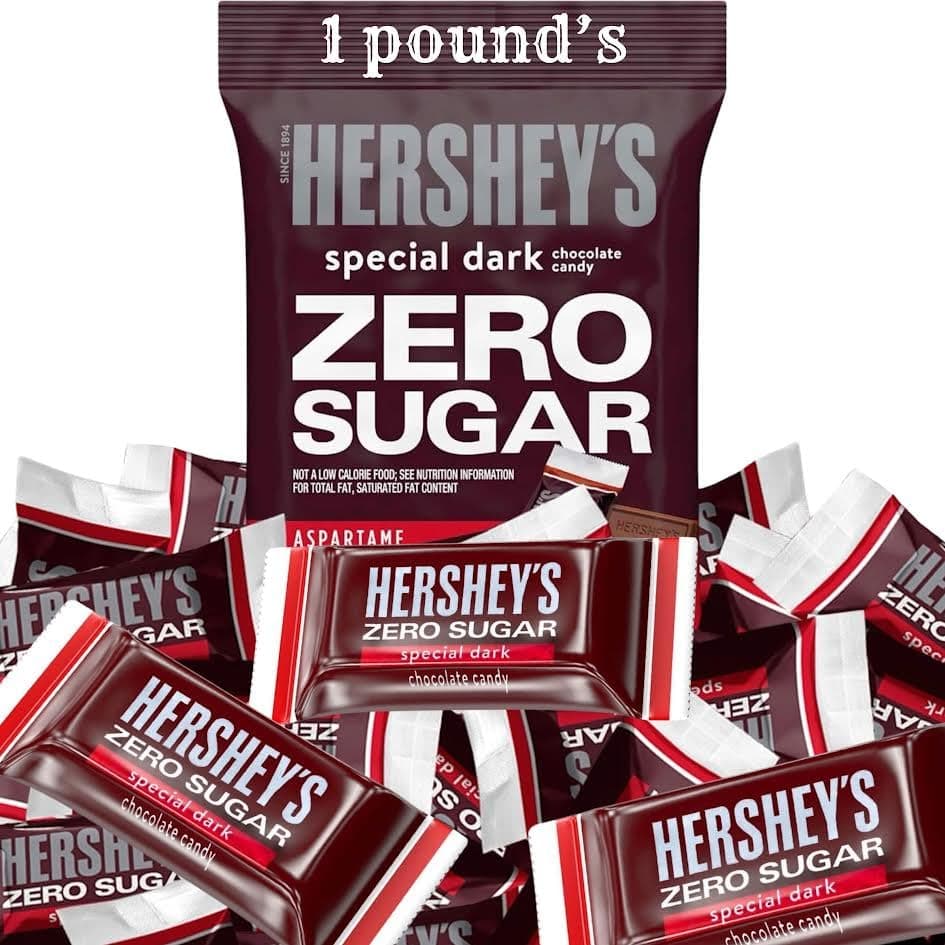 HERSHEY'S Zero Sugar Assorted Chocolate Candy Bag, Zero Sugar Assorted Flavors, for Special Occasions (1 Pound, Special Dark)