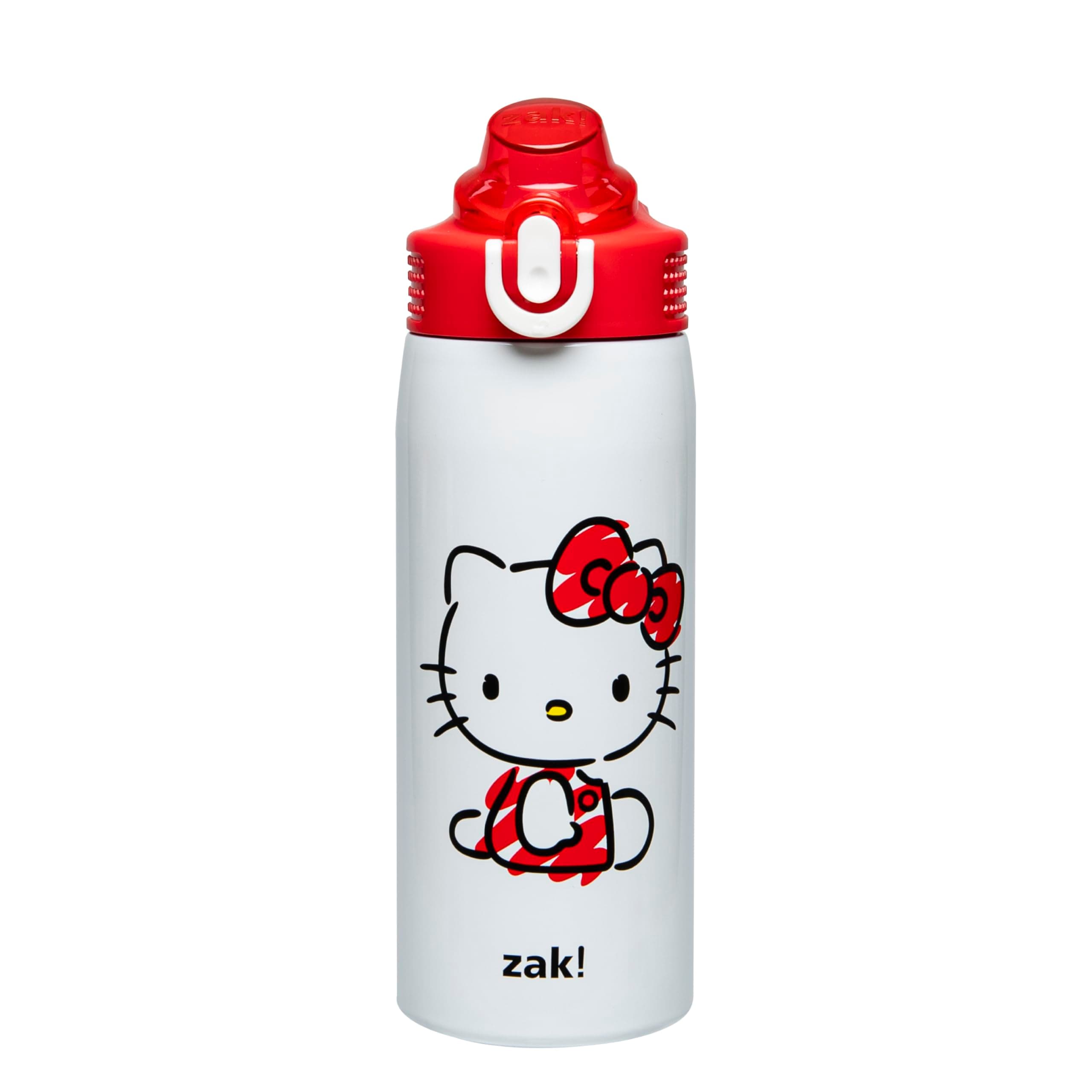 Zak Designs Sanrio Sage Kids Water Bottle For School or Travel, 19oz Stainless Steel Water Bottle With Straw, Handle, and Leak-Proof, Pop-Up Spout Cover (Hello Kitty)