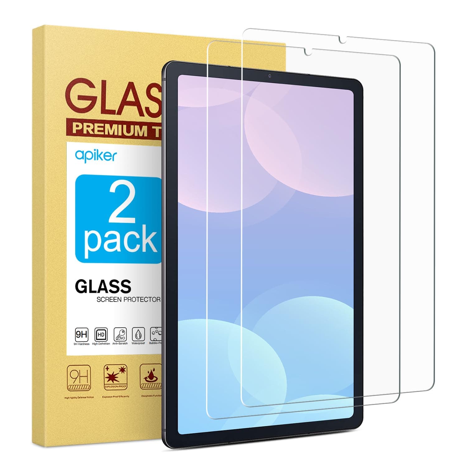 apiker 2 Pack Screen Protector for Samsung Galaxy Tab S6 Lite 10.4 inch (2024/2022/2020), HD Tempered Glass for Samsung Tablet S6 lite