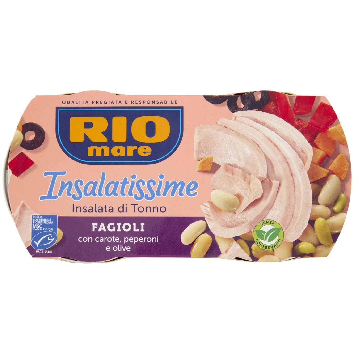 Rio Mare - Salatissime Mix aus Bdern und gelben Thunfischflossen mit Hrte, Pfeffer und Oliven, ohne Konservierungsstoffe, MSC-zertifiziert, 2 Dosen 160 g.