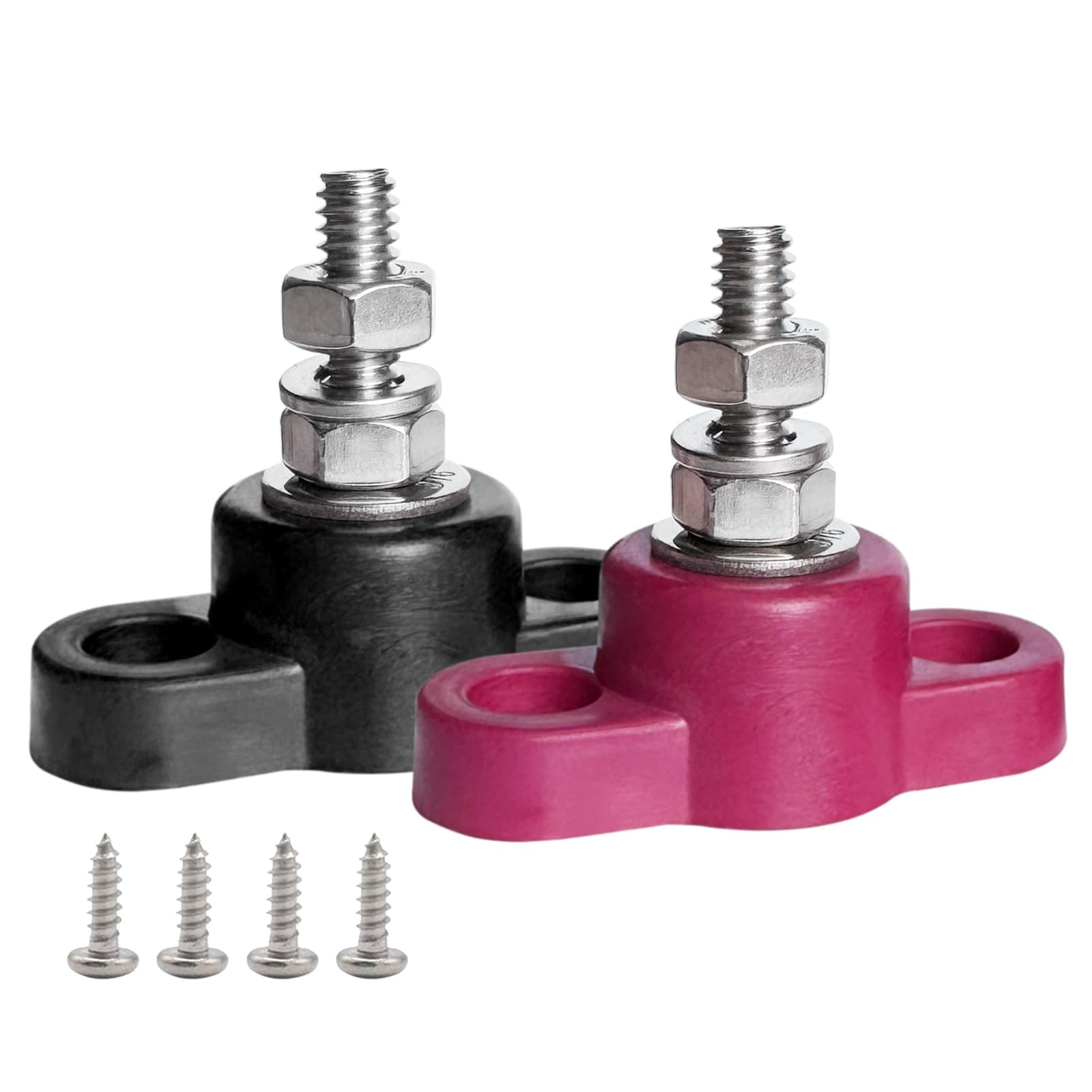 Ampper 1/4" Single Stud Battery Junction Posts Block, Heavy Duty Power and Ground Junction Block Power Distribution Studs Terminal, Pack of 2 (Red and Black)