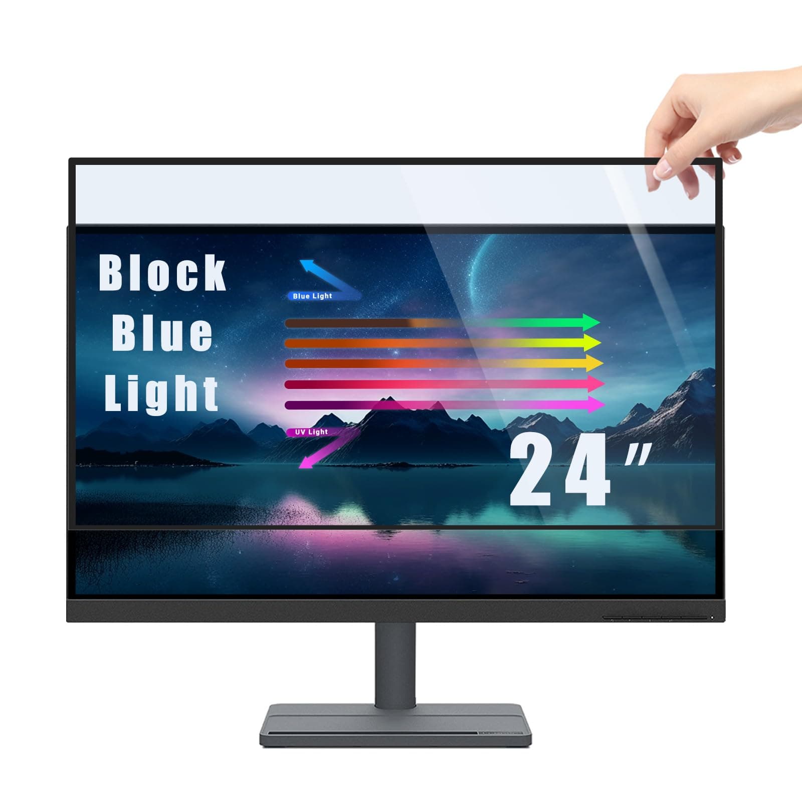 PYS 24 Inch Blue Light Blocking Screen Protector for Computer Monitor Removable 16:9 Aspect Ratio 24" Anti Blue Light Anti Glare Filter Easy on/off for Eye Protection