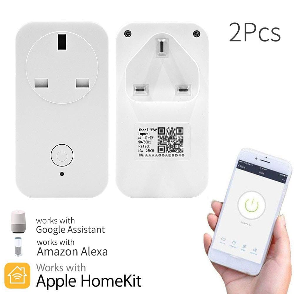 Smart Wireless Plug WiFi Remote Control Timing Smart Outlet UK Power Socket APP Voice Control,Compatible with Apple Homekit Alexa Google Home Amazon Echo,No Hub Required (2pcs)