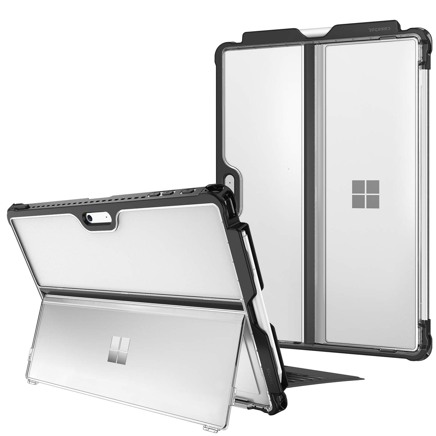 Fintie Hard Case for Microsoft Surface Pro 7 Plus, Surface Pro 7/6/5/LTE, Shockproof Folio Protective Rugged Cover Compatible with Type Cover Keyboard + Original Kickstand (Frost Clear)