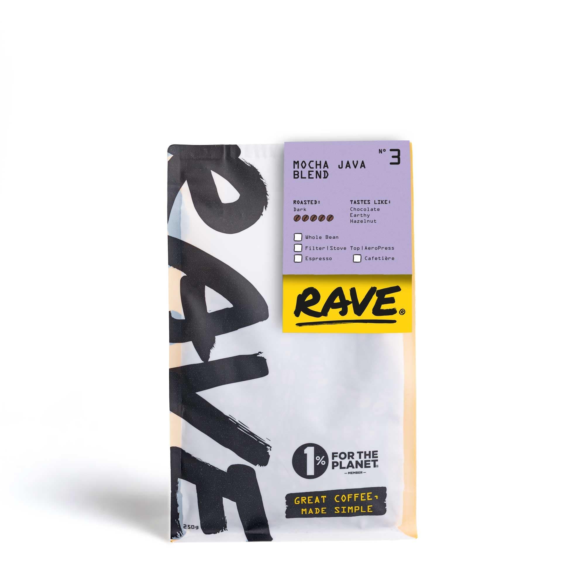 Rave Coffee - Mocha Java Blend Nº 3, Filter Grind Freshly Roasted 250g