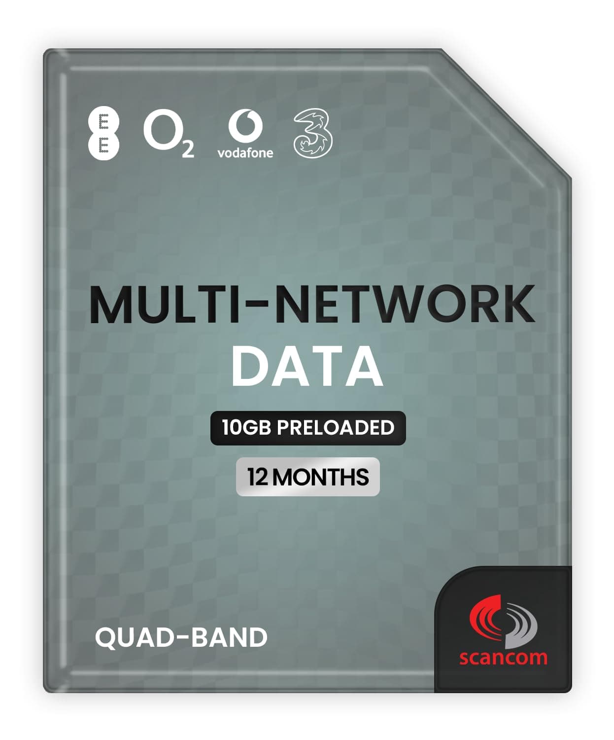 Multi-Network Data Sim - One-off Data Allowance for 12 months - Automatically Connects to EE, Three, O2 or Vodafone (10GB)