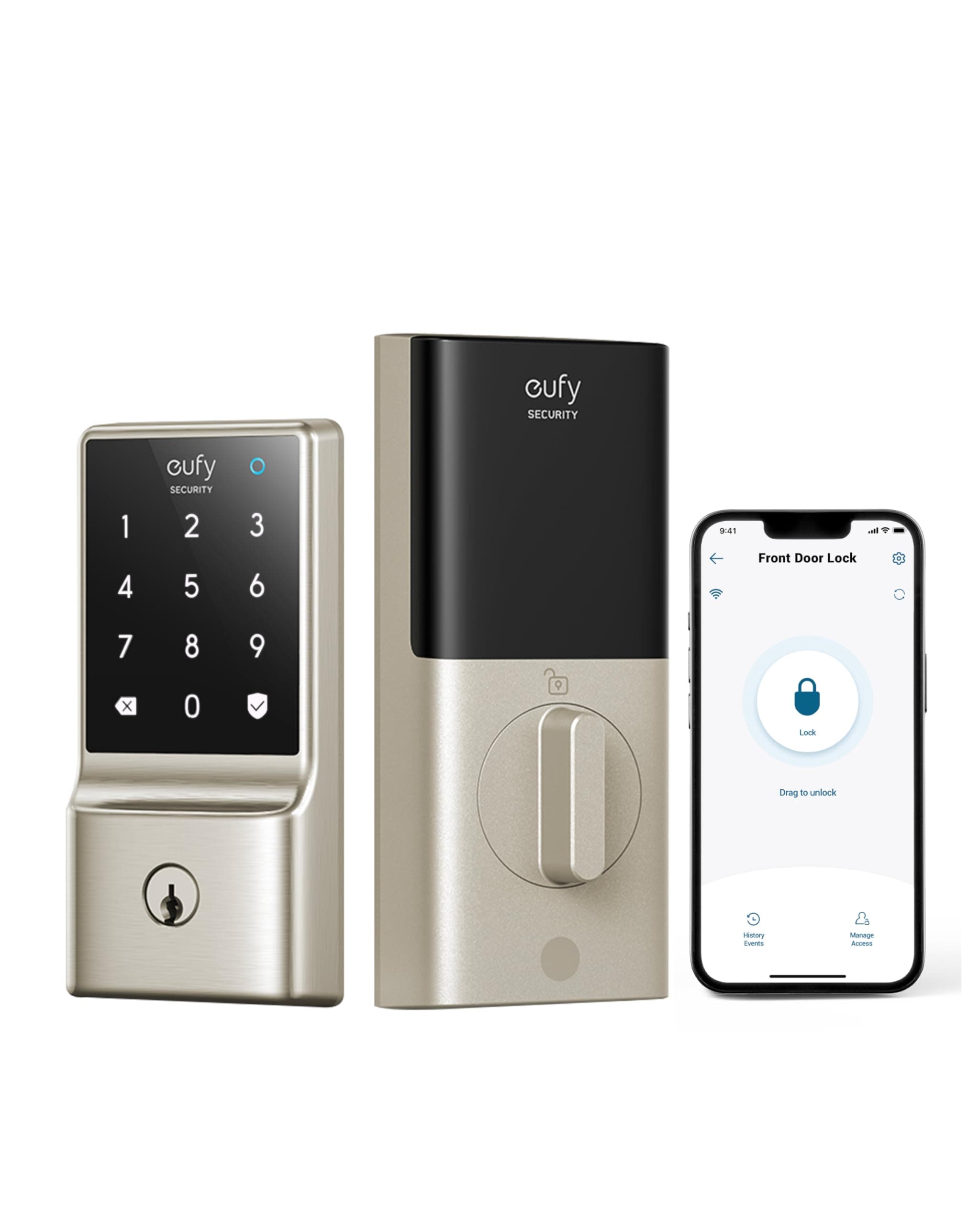 eufy Security Smart Lock C210, Keyless Entry Door Lock for Front Door, Built-in WiFi Deadbolt, No Bridge Required, Easy Installation, Touchscreen Keypad, App Remote Control, 4 AA Batteries, Nickel