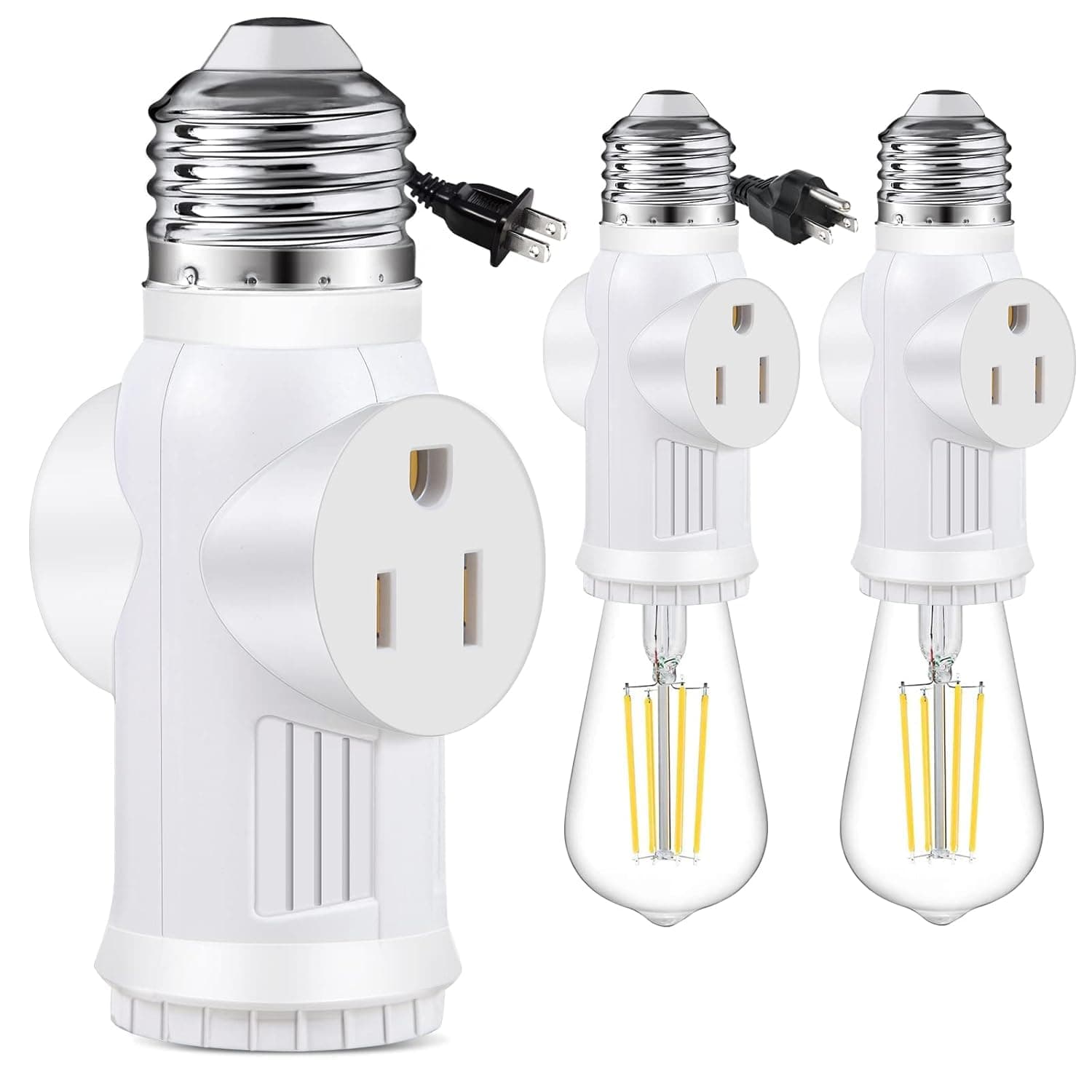 Light Socket Outlet Adapter, 3 Prong Light Socket Adapter, Polarized Light Bulb Outlet Socket, to Plug Adapter for Garage Porch (White, 2)