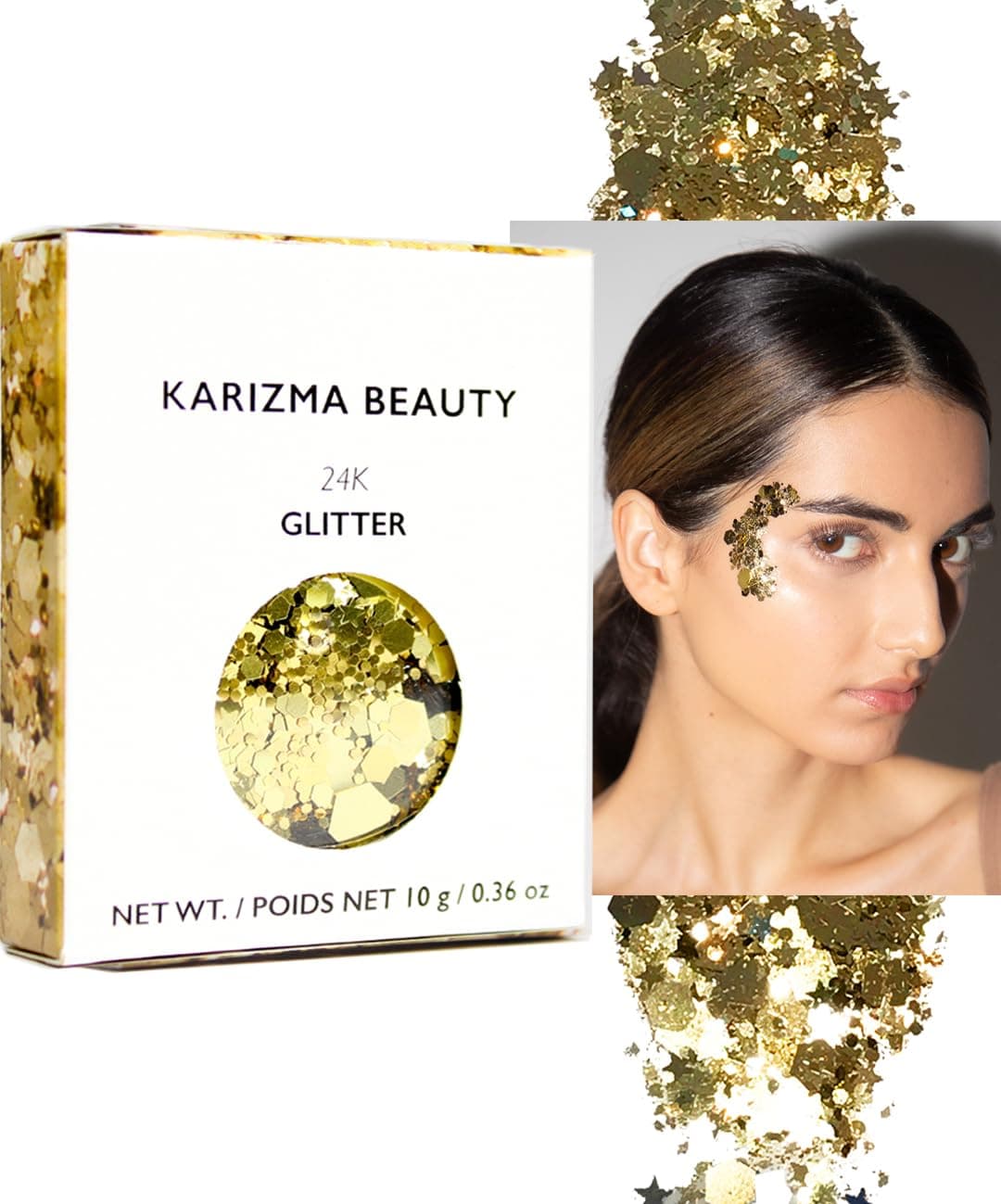KARIZMA 24K Gold Glitter. 10g Chunky Face, Hair, Eye and Body for Women. Rave Festival Accessories, Cosmetic Makeup. Loose Set