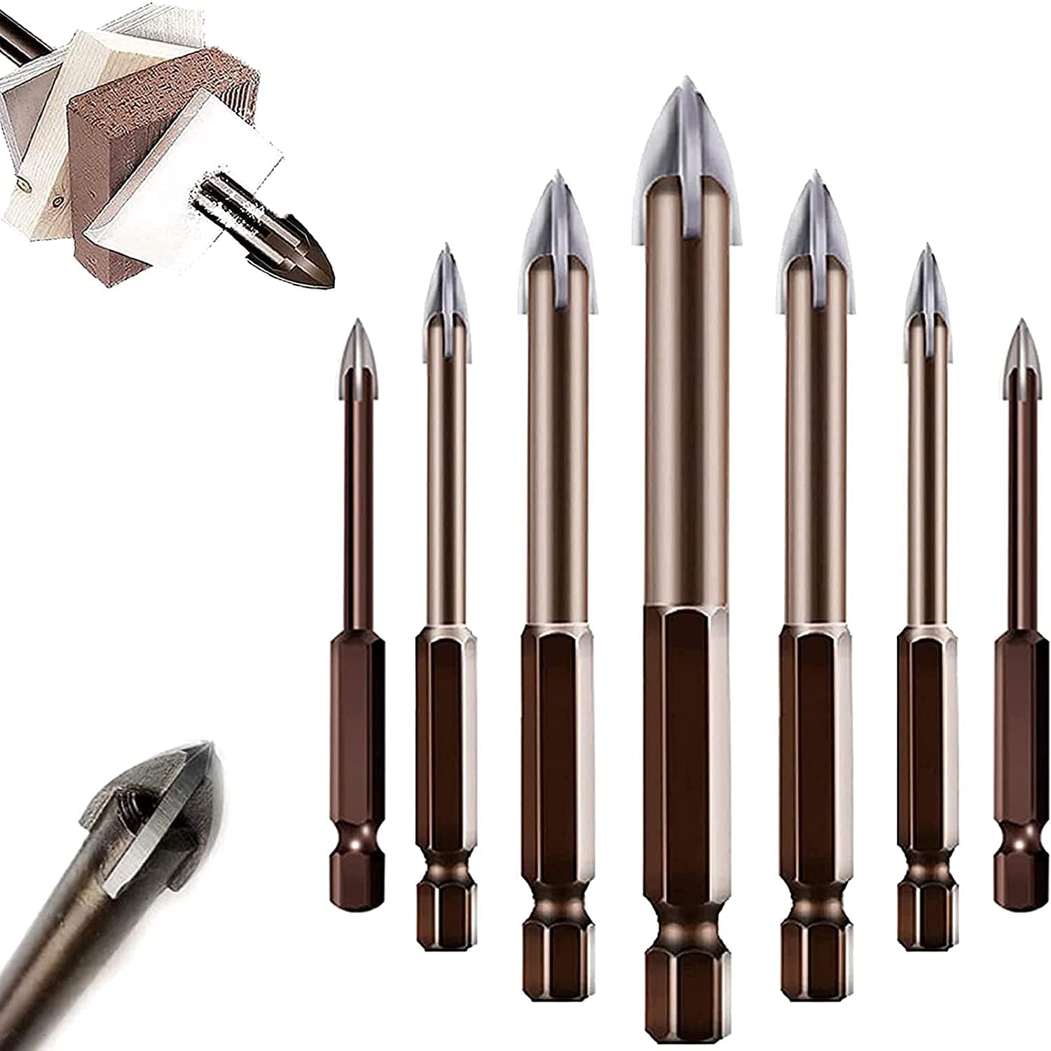 Efficient Universal Drilling Tool, Anti-Crack Tile Drilling Tool Set, Multifunctional Triangle Cross Alloy Drill Bit Set, Glass, Tile and Concrete Drill Bit (Set B)