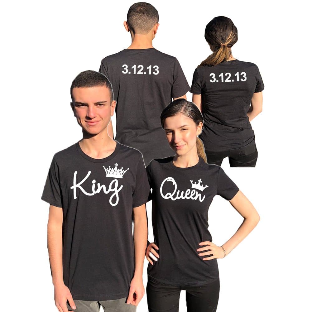 King Queen Personalized Couple Shirts, Back Custom Dates