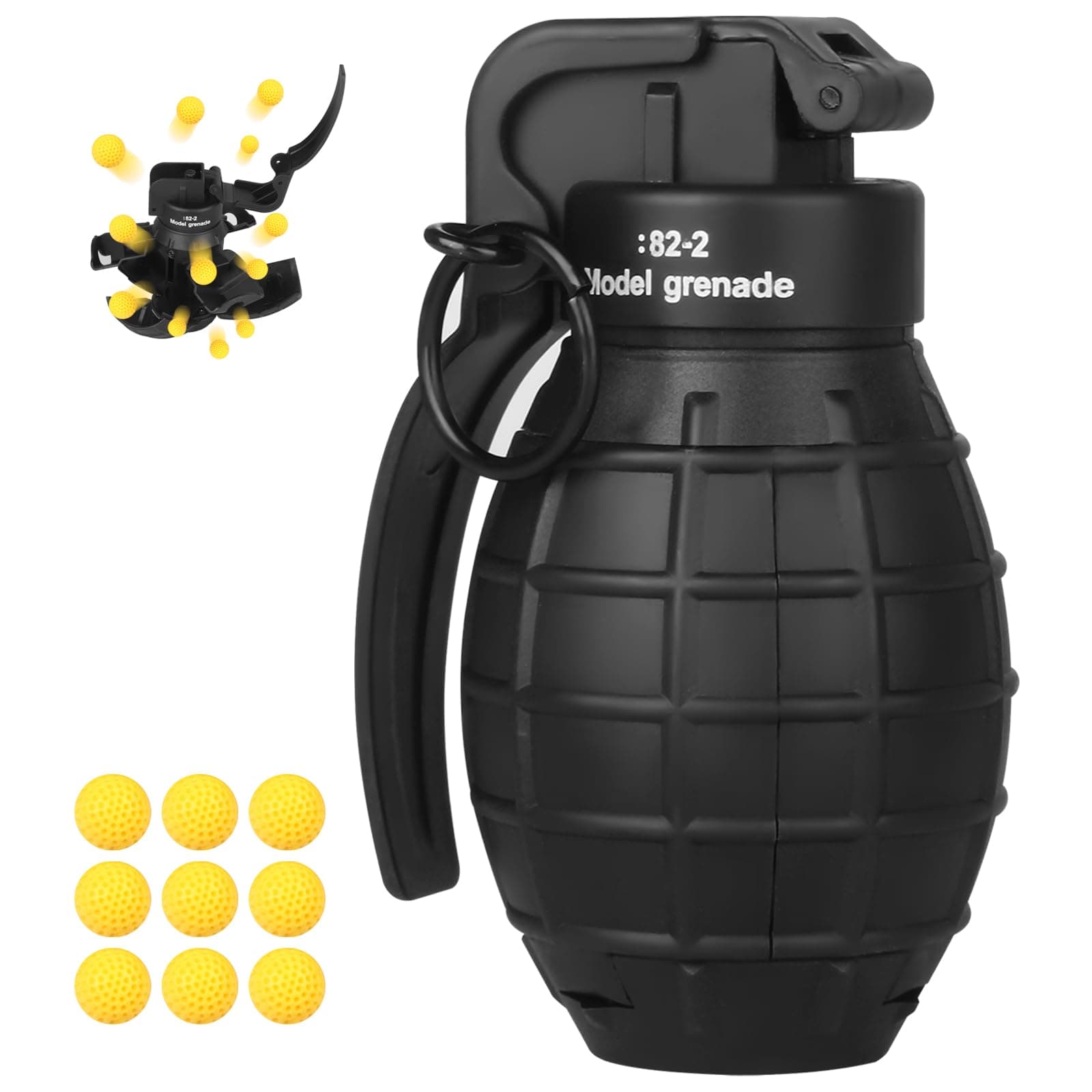 Toy-Hand Grenade for CS Battle Game,with 9 Foam Ammo Model Tactical CS-Grenade Fun Impact Gel Toys Halloween Outdoor Sport for Age 14 Years Old and up and Adults,Black