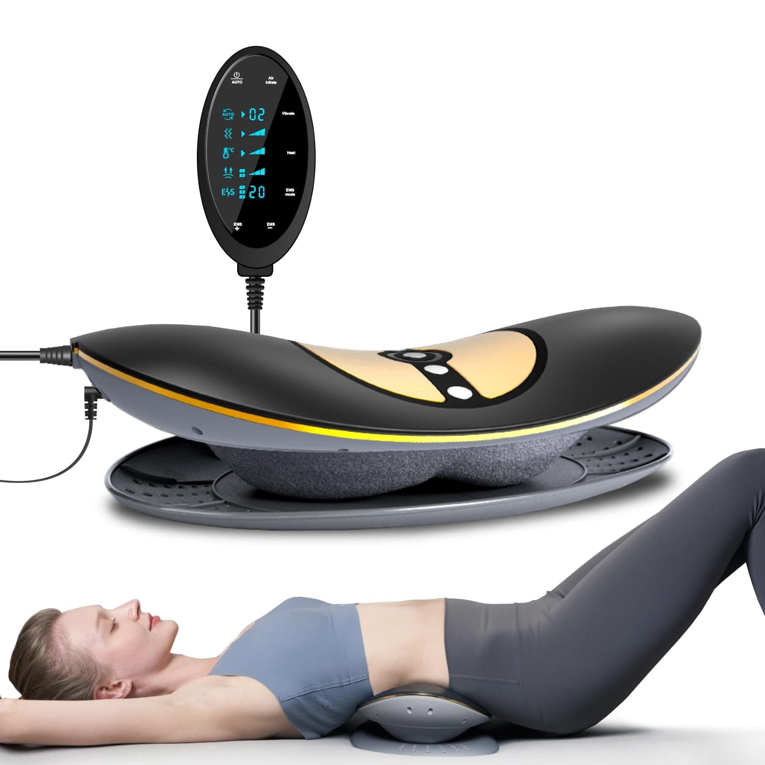 Electric Lumbar Traction Device, Multifunctional Back Traction Device with Dynamic Airbag Traction, 20-Level Electrotherapy, 3-Level Vibration Massage and Thermal Therapy from 113 to 131℉
