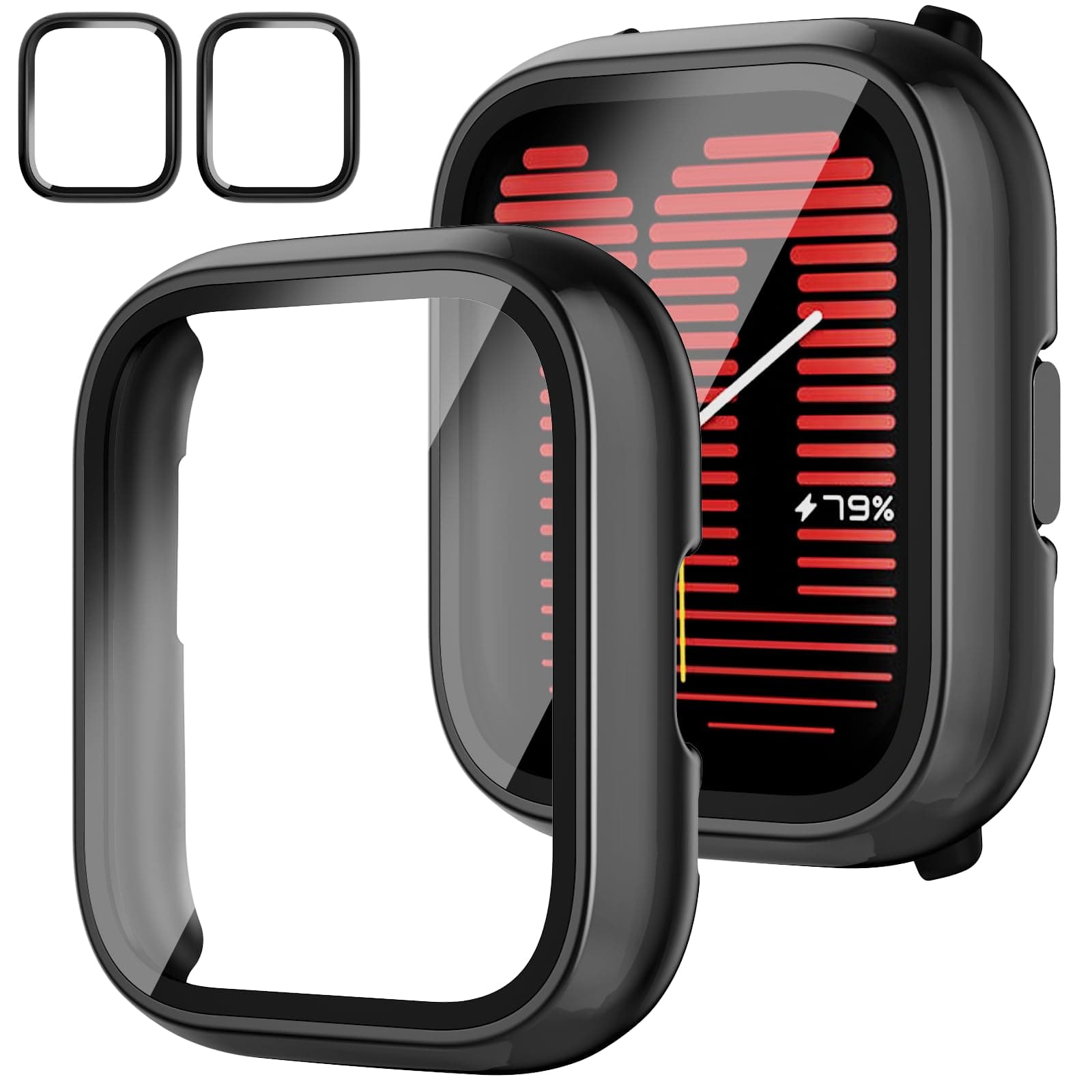 Rc-Z 2-Pack for Amazfit Active Smartwatch Screen Protector Case, Hard PC Bumper Built-in Tempered Glass Film Face Cover Replacement Accessories for Active Smart Watch