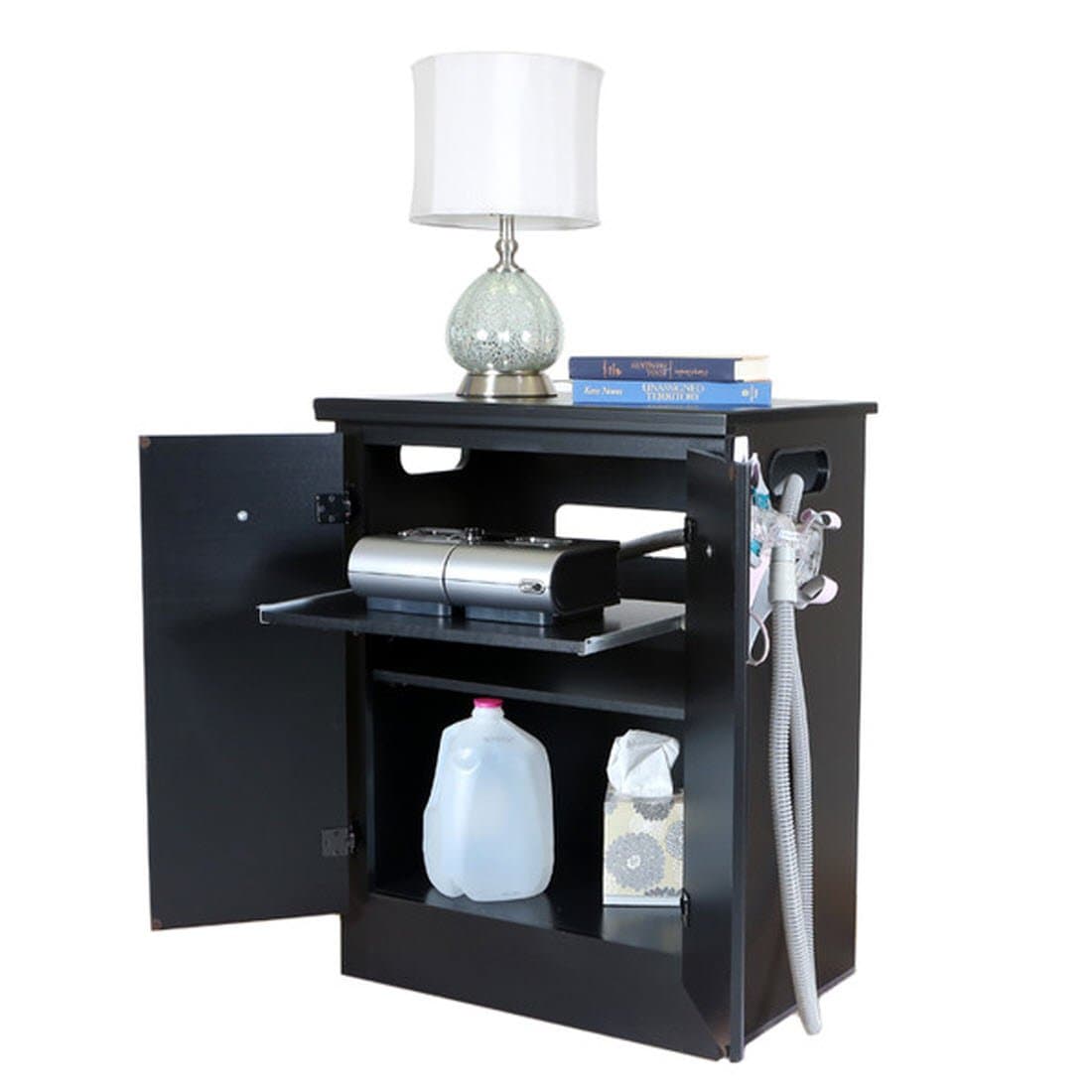 Solid Black CPAP Nightstand with Moisture Resistant Surfaces
