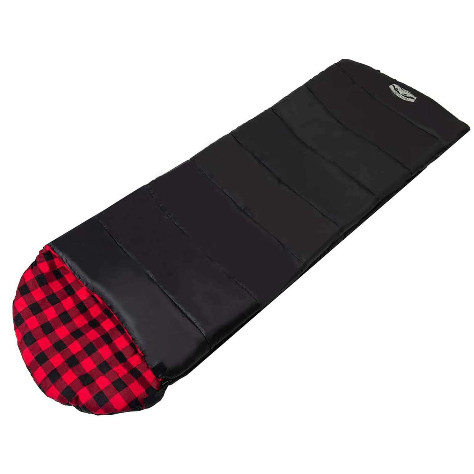 0F Flannel Sleeping Bag with Compression Stuff Sack - Big & Tall Size - Black Buffalo Check