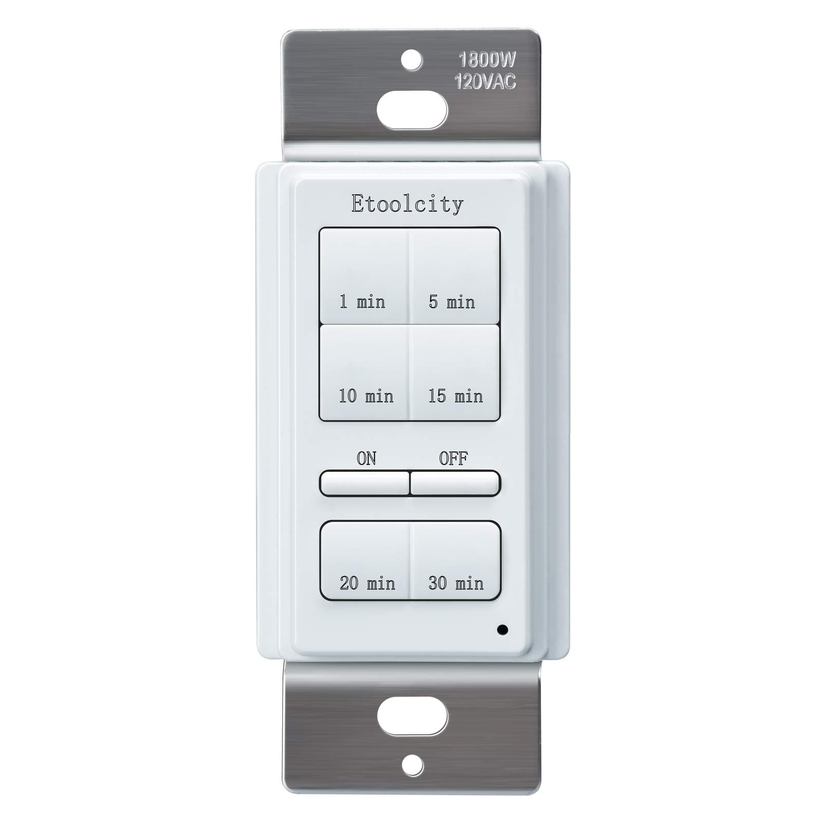 Countdown Timer Switch, Etoolcity Bathroor Fan Timer with 1–30 Min Presets, Neutral Wire Required, 1800W, Automatic Shut-Off for Bathroom Exhaust Fan, White