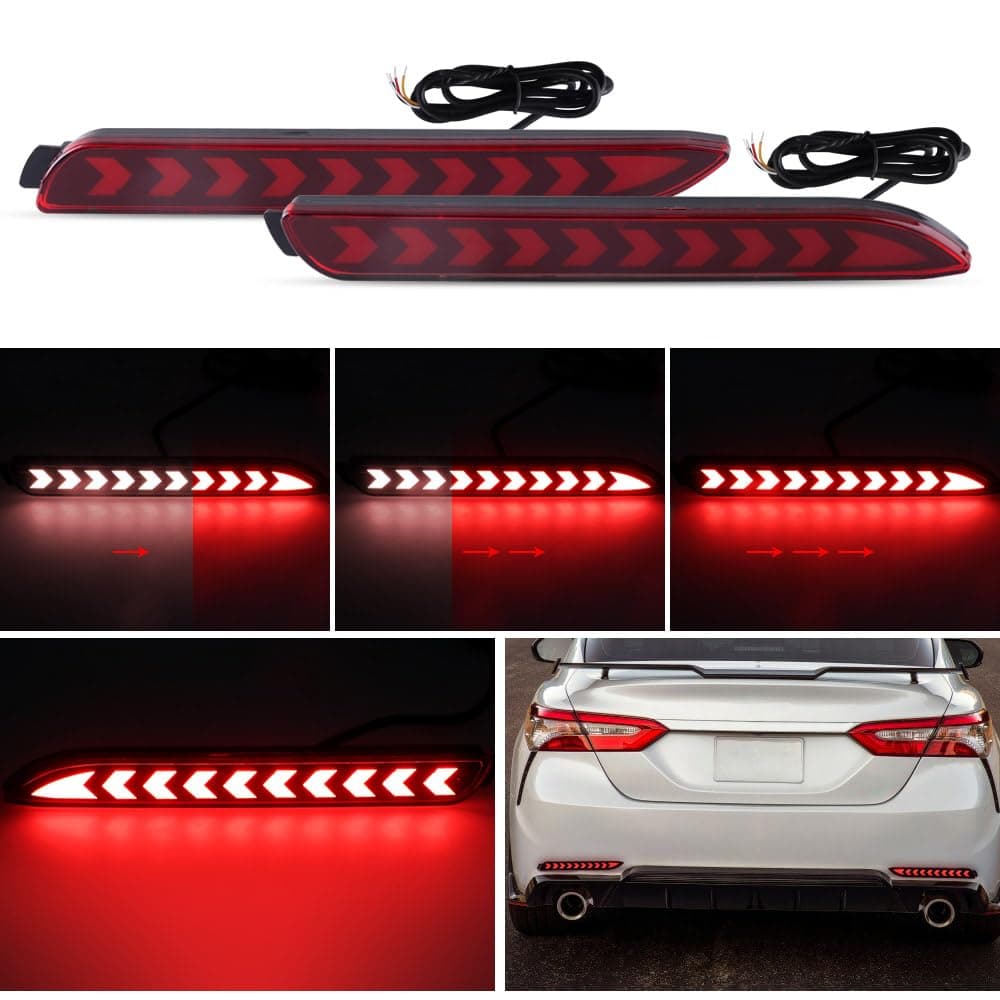 LED Rear Bumper Brake Tail Light Kit Dynamic Sequential Turn Signal Lamps for Toyota 2006-2014 Cmary,05-06 Wish,12-15 Innova,Lexus GX470 2003-2009