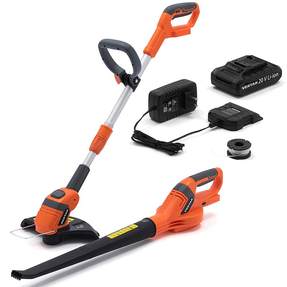 VERTAK 20V Cordless String Trimmer and Leaf Blower Sweeper Combo with 1 2.0Ah Lithium Battery Garden Tools Clearing Dust Small Trash,Car, Computer Host, Hard to Clean Corner