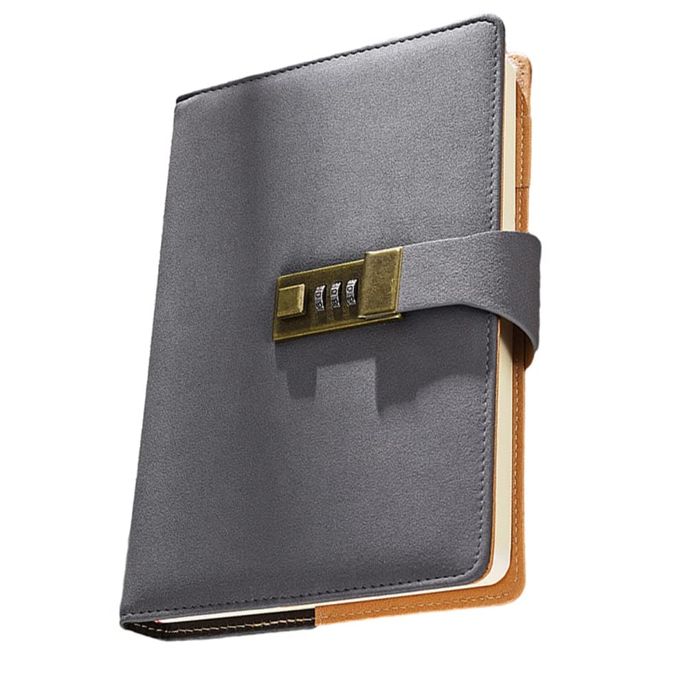 AZPINGPAN Thickened 200 Sheets/400 Pages A5 Password Lock Diary丨Frosted Cover Metal Antique Password Lock Business Office Meeting Notebook Hand Ledger丨Student Notepad Stationery