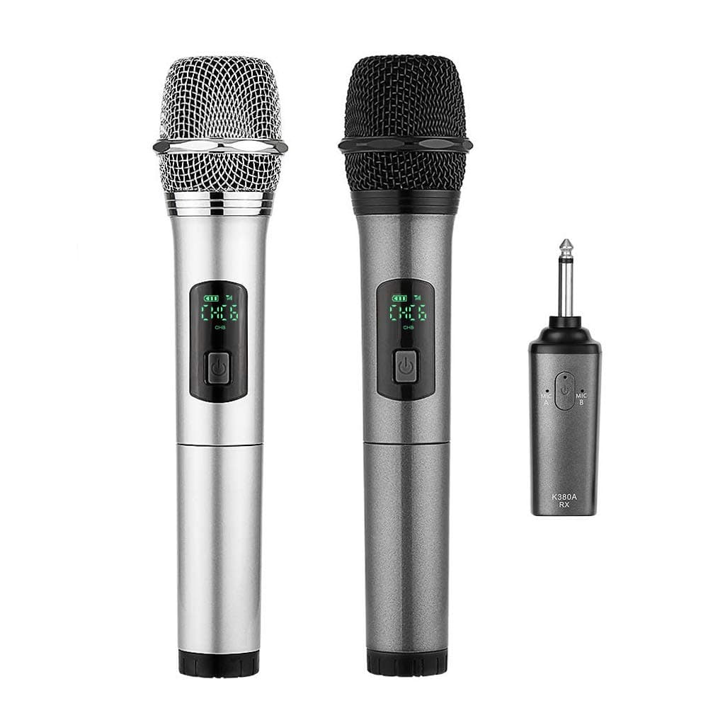 ARCHEER Dual Bluetooth Wireless Microphone, UHF Handheld Dynamic Microphone and Bluetooth Receiver with 1/4" (6.35mm) Output, Selectable UHF Channels Karaoke Microphone for Singing and Other Purpose.