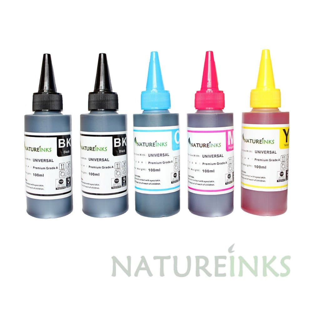 500ml Universal Premium dye Refill Printer Ink Bottles kit includes 200ml x Black, 100ml x Cyan, 100ml x Magenta and 100ml x Yellow to empty Refillable ink cartridge or CISS system by Natureinks