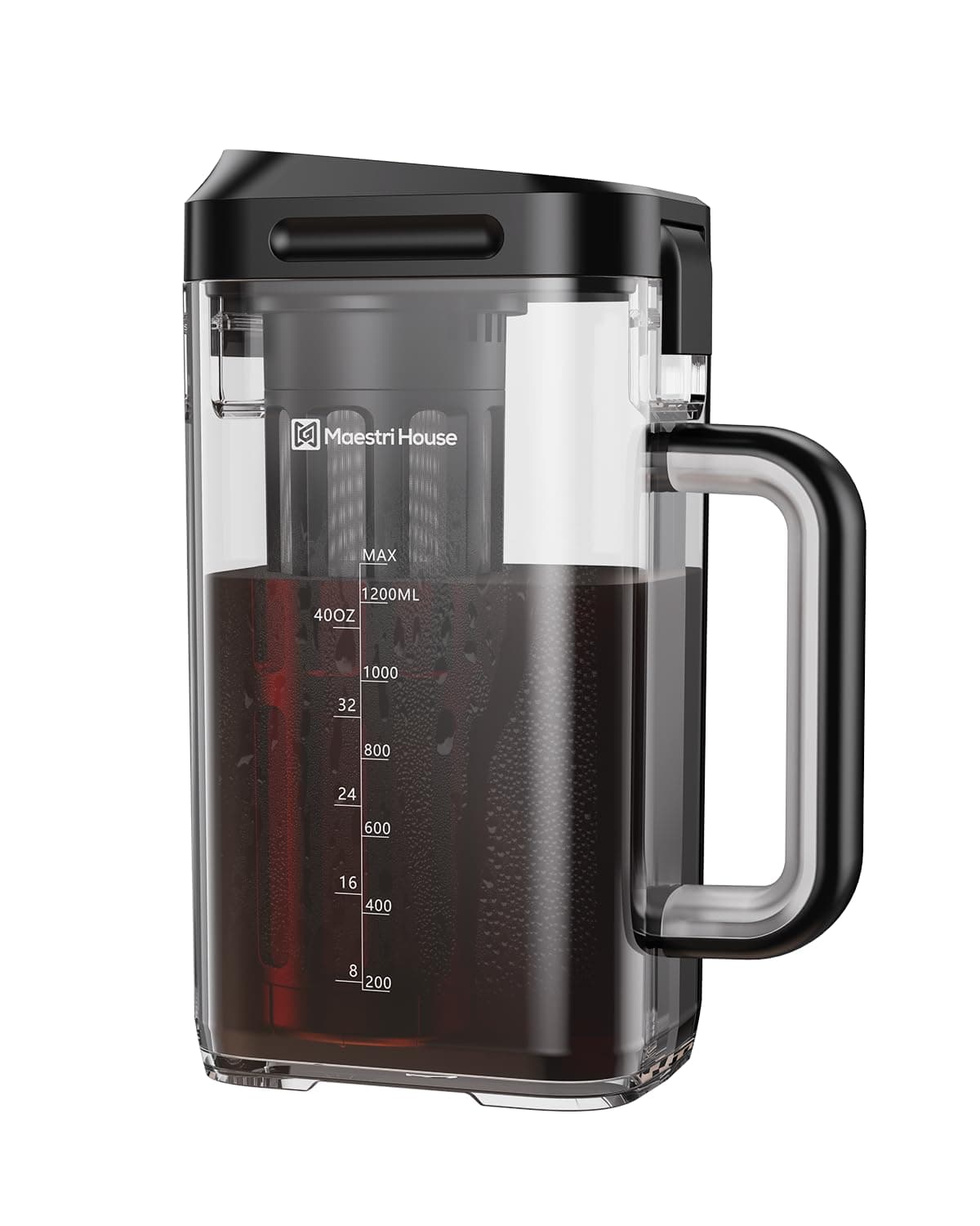 Compact Cold Brew Coffee Maker, 41oz Iced Tea and Coffee Maker Brewer Space Saving Tritan Pitcher, 350 Mesh Filter, 100% Leak-Proof (Black)