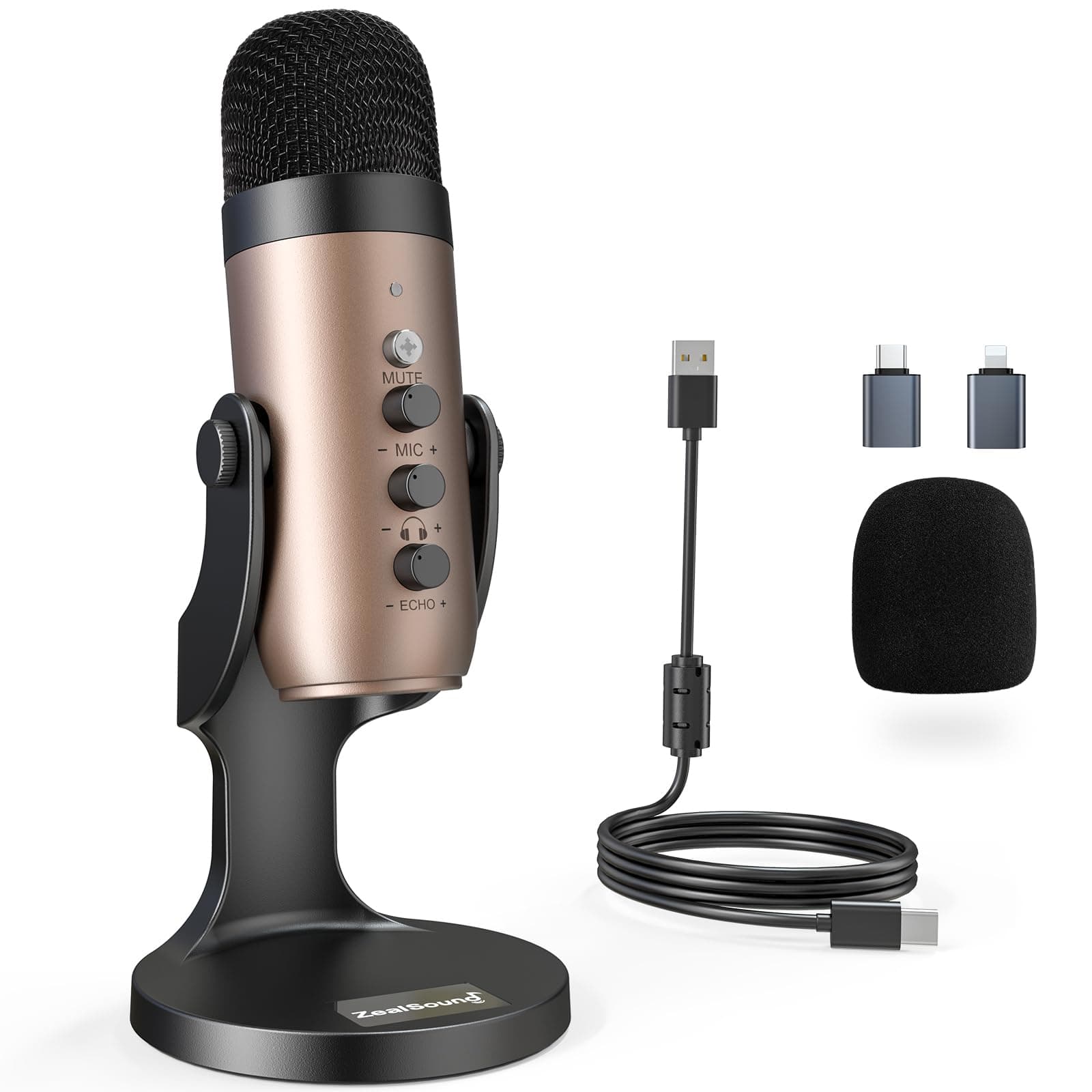 ZealSound USB Microphone, Condenser Computer PC Microphone, Plug and Play Gaming Microphone for PS4 & 5 Headphone Output & Volume Control, Microphone Gain Control, Vocal Mute Button, YouTube Podcast