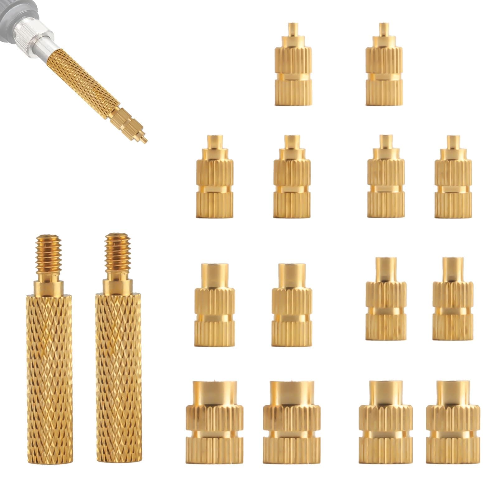 Heat Set Insert Tips Inserting, 16 Pcs M2 M2.5 M3 M4 M5 M6 M8 Soldering Iron Tips for Threaded Inserts for 3D Printer Parts Compatible with Weller SP40NUS/Hakko FX-888D/900M/T18, Incl 2 Connectors