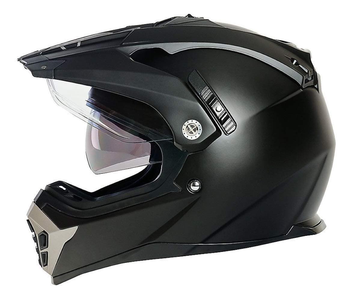 Bilt Explorer Drop Down Sun Shield Visor Vented DOT Dual Sport Adventure Touring Motorcycle Full Face Helmet - Matte Black XL