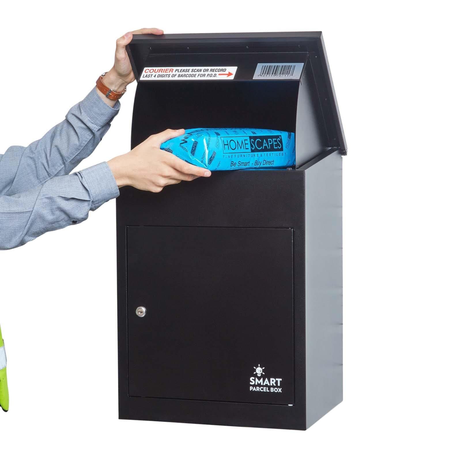 Smart Parcel Box Wall Mounted Drop Black for Secure Multiple Internet Deliveries of Large Delivery Packets Weatherproof Outdoor Delivery