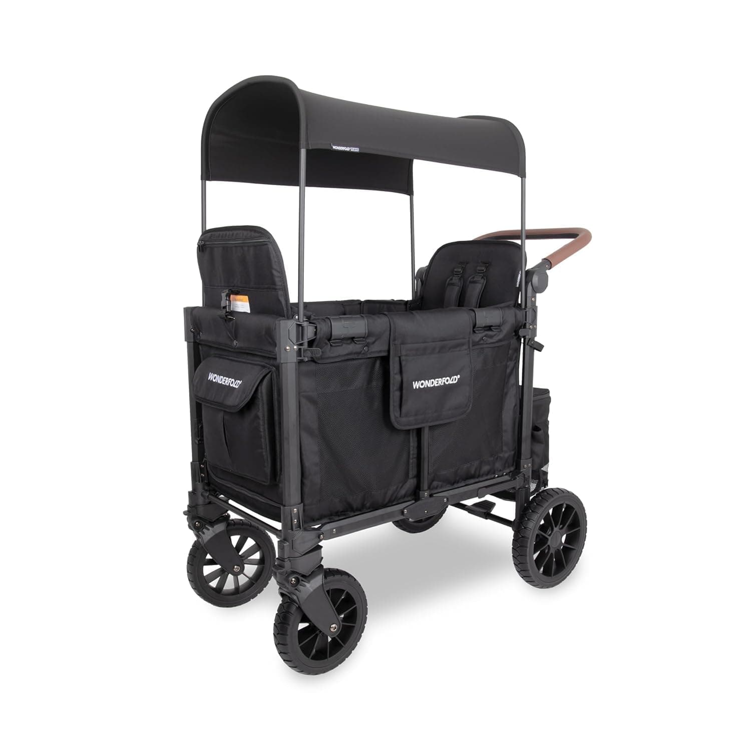 W2 Luxe Pro Stroller Wagon (2 Seater) - Collapsible Wagon Stroller with Seats Featuring 5-Point Safety Harnesses and Adjustable Sun Canopy, Jet Black