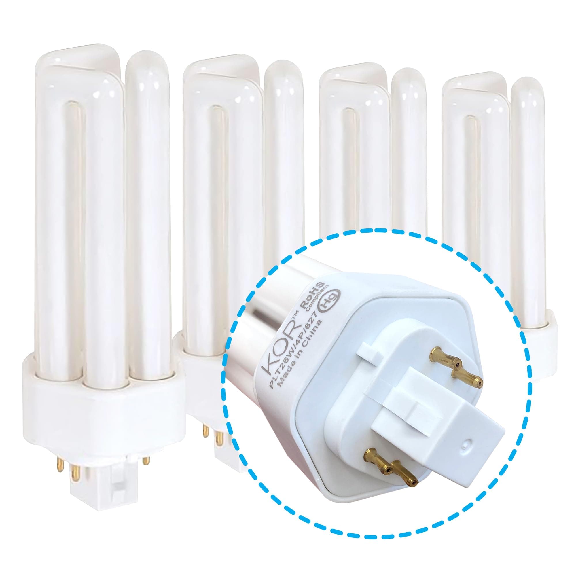 KOR (4 Pack) K20788 - PL26W/3U/4P/841 - Compact Fluorescent Plug-in - T4 - Triple Tube - 26 Watt - 4-Pin (GX24q-3) - 4,100 Kelvin (Cool White)