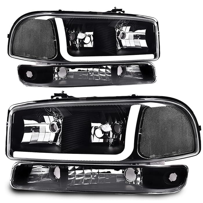 PIT66 LED DRL BAR Headlight Assembly Compatible with 1999-2007 GMC Sierra /1999-2004 Sierra 2500/99-06 GMC Yukon Headlamps Front Lights Accessories