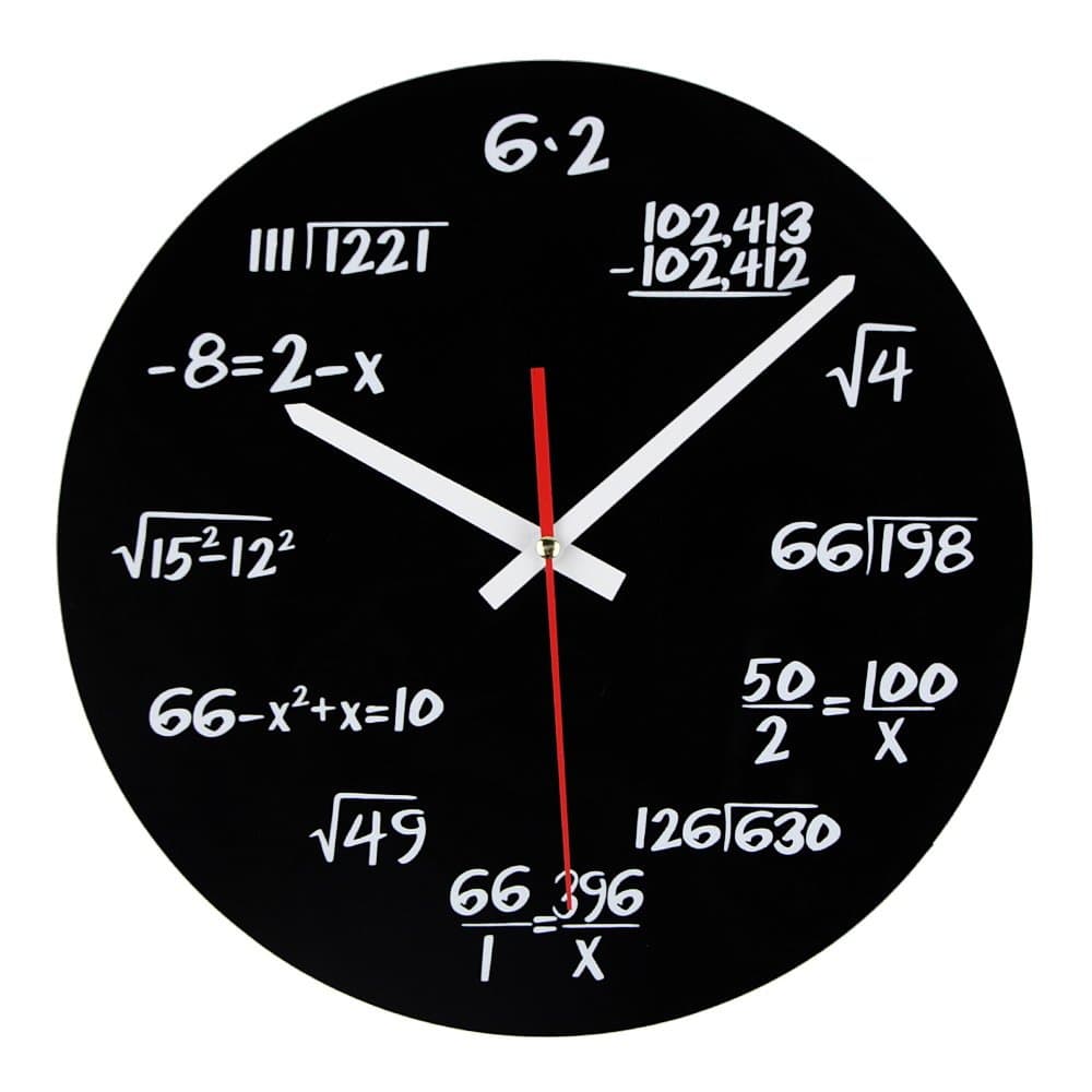 Timelike Math Clock, Unique Wall Clock Modern Design Novelty Maths Equation Clock - Each Hour Marked By a Simple Math Equation (Black)
