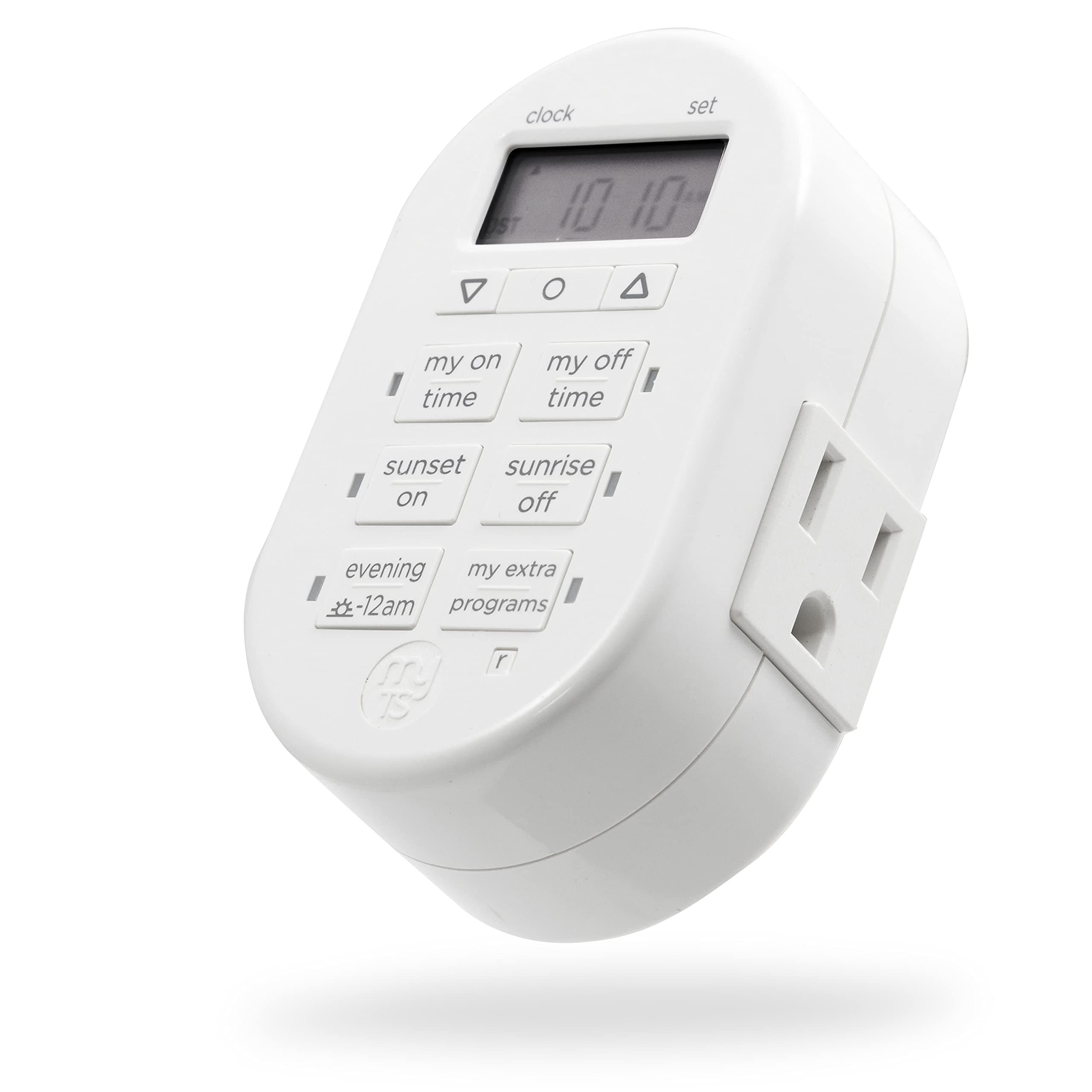 myTouchSmart Programmable Indoor Digital Timer, Plug in, 1 Outlet Grounded, 2 Custom On/Off Times, Daily/Weekly Settings, Presets, for Lamps, Seasonal Lighting, 33860, WHITE