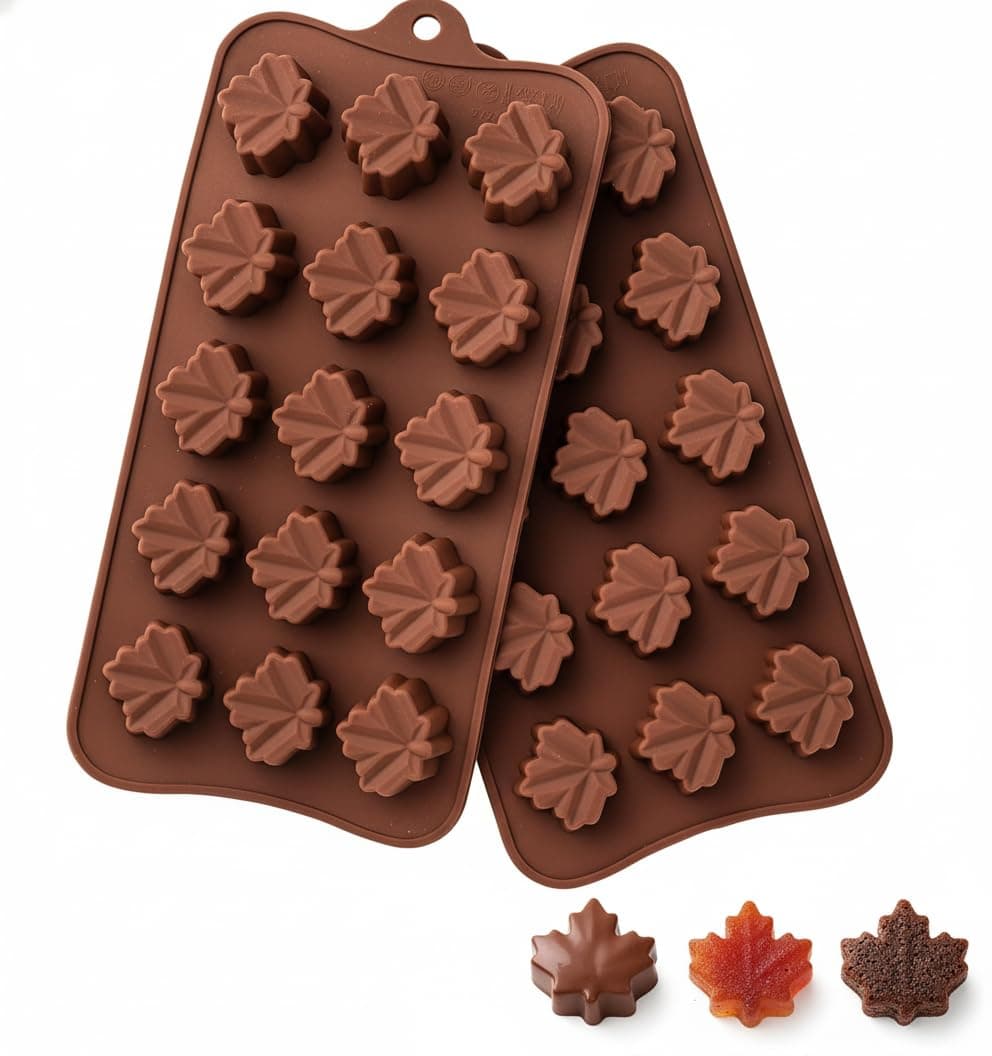 Maple Leaf Silicone Molds, 2-Pack (30 Cavities) for Chocolate, Gummies, Ice Cube Tray, Fall/Thanksgiving Candy, Baking and Craft Decor | Food-Grade, Nonstick, Reusable | Pumpkin & Autumn Leaf Toppers
