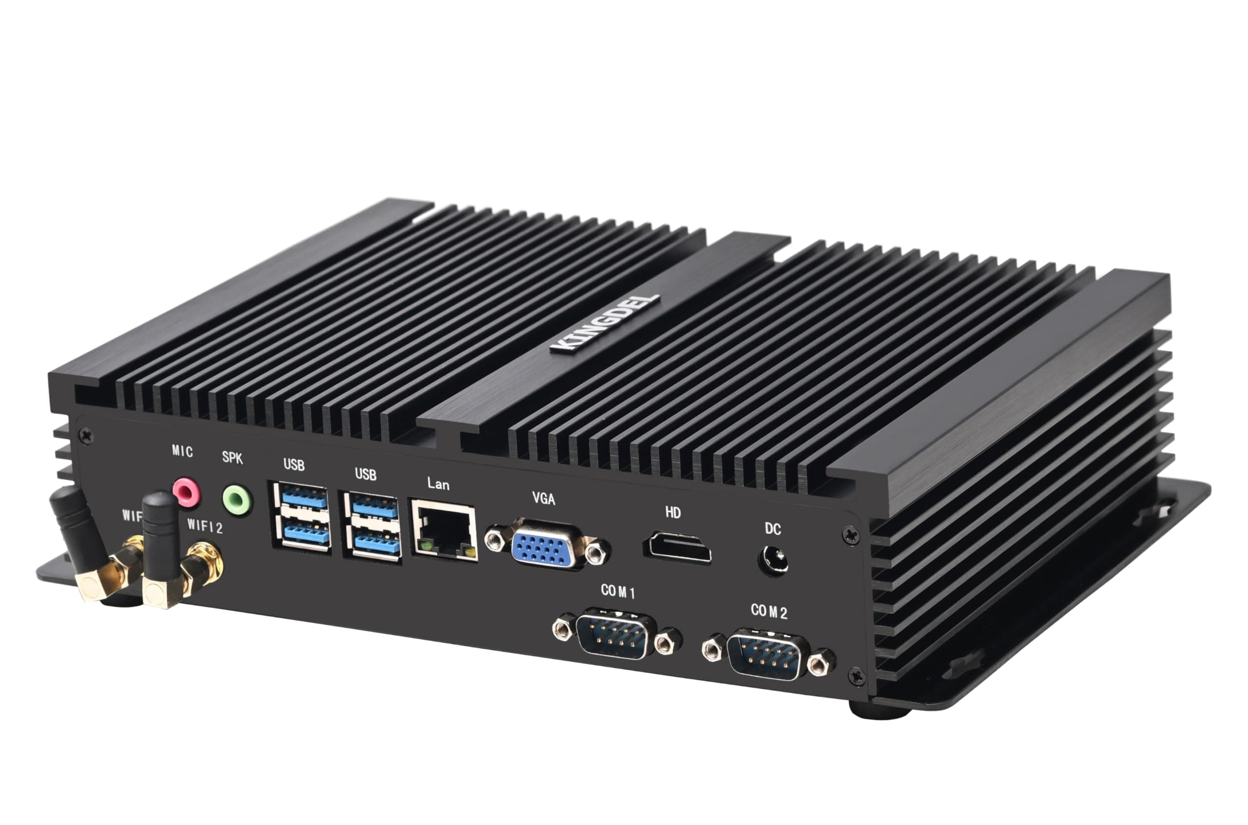 KINGDEL Mini Desktop Computer, Fanless Industrial PC, Core i7 8th Gen. CPU, 32GB DDR4 RAM, 1TB NVMe SSD, HD Port, VGA, 2xCOM RS232, 4K: 4096x2304, WiFi+BT, Silent Working, Full Metal Case