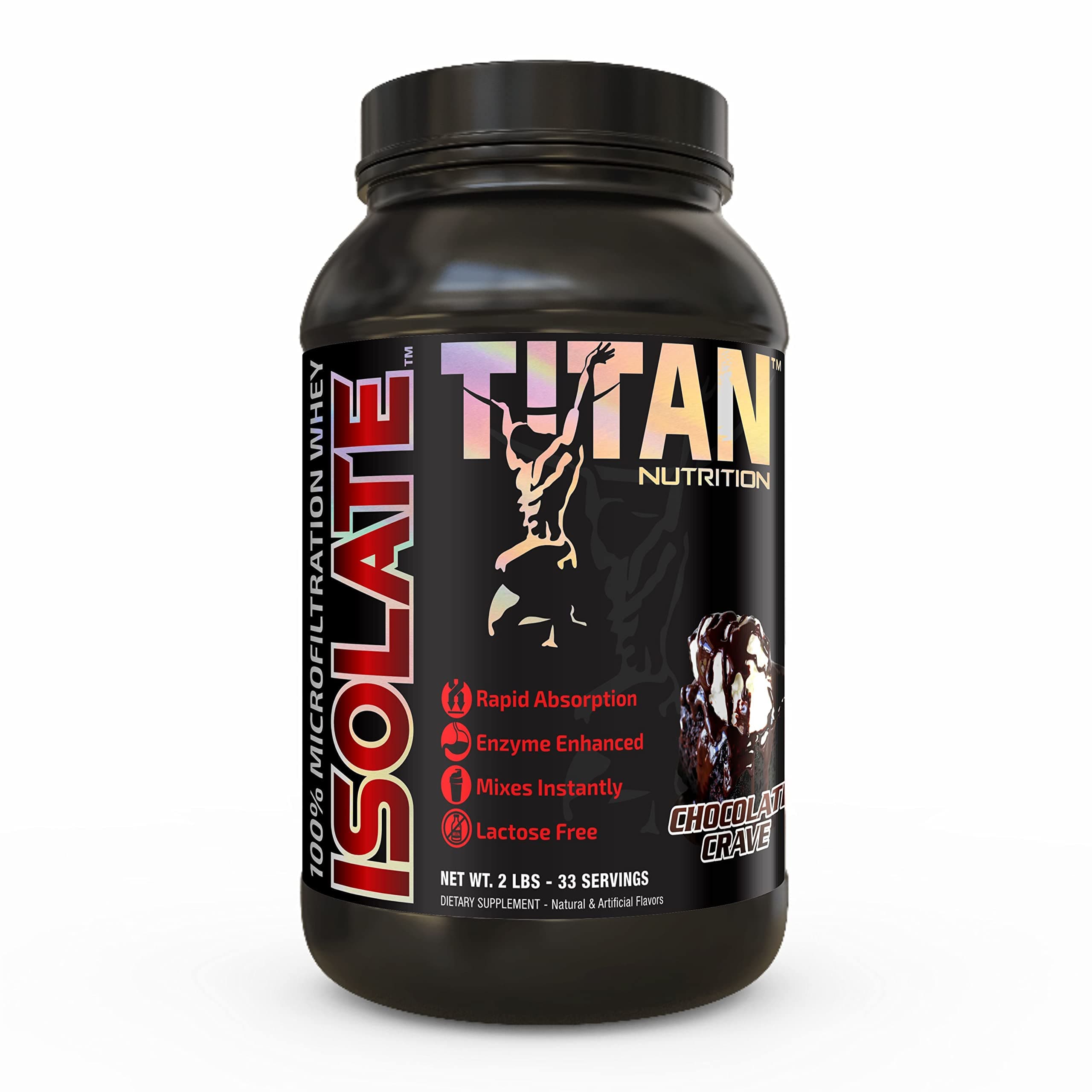 Titan Isolate Whey Protein, 2 lbs - Microfiltered Whey Isolate Accelerates Recovery, Supports Muscle Growth, and Mixes Instantly - with 23g of Protein, BCAAs, & Digestive Enzymes