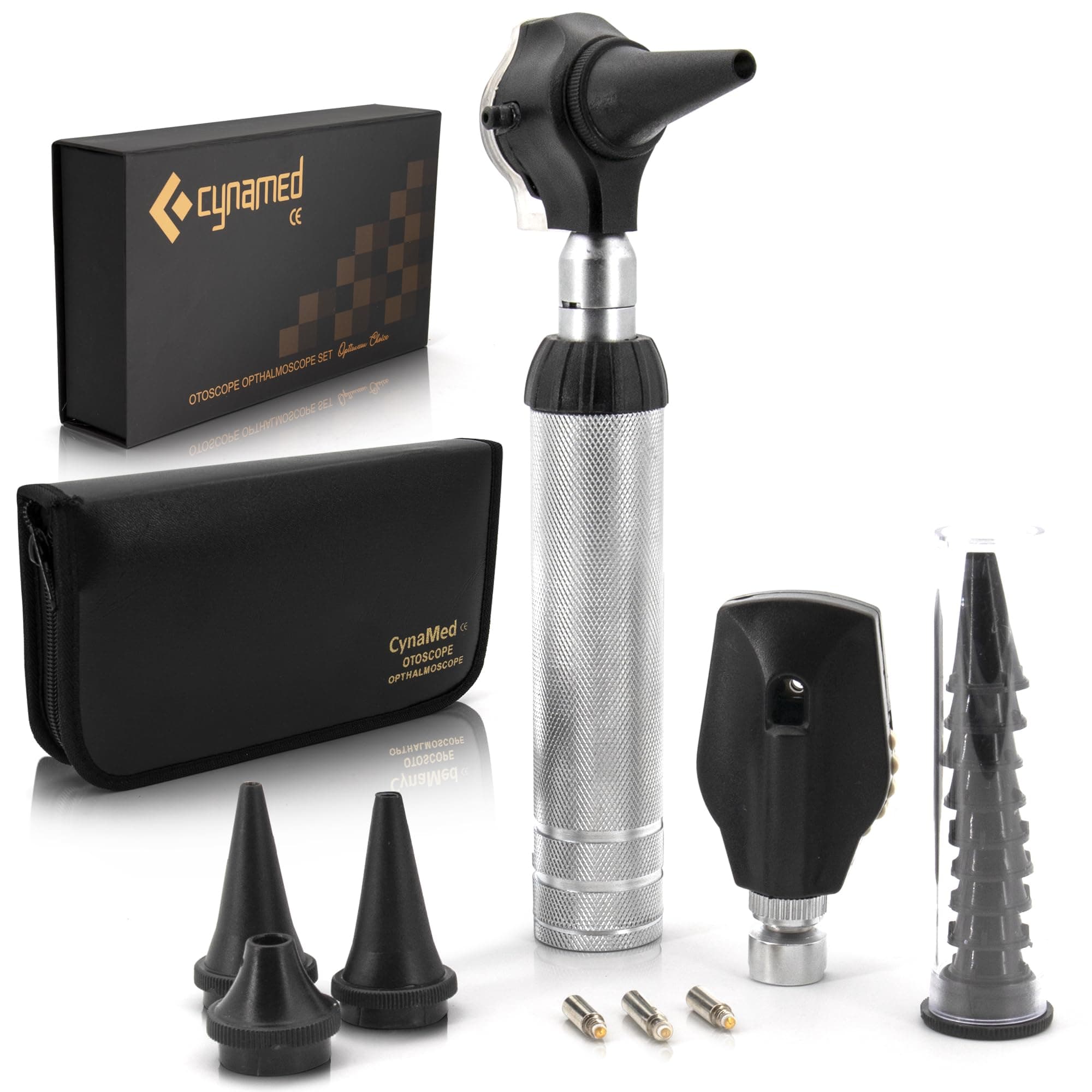 Cynamed 2-in-1 Ear Scope Set - Multi-Function Otoscope for Ear, Nose & Eye Examination- Professional Kit for Home and Medical Students - Sight Chart, Replacement Tips, and Carry Case