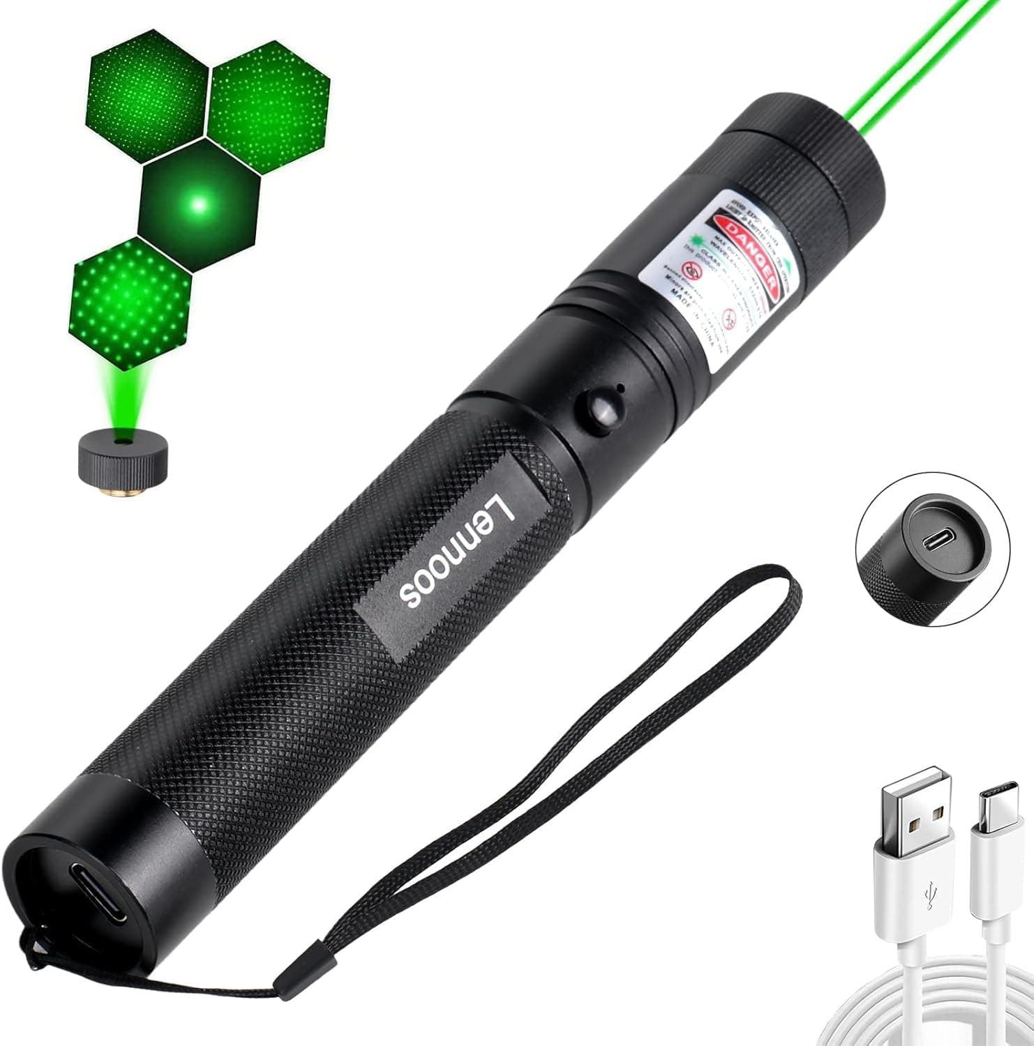 USB-C Rechargeable Green Laser Pointer - Advanced Long-Range Laser Pointer High Power with Star Cap for Astronomy Construction Presentations and Outdoor Adventures